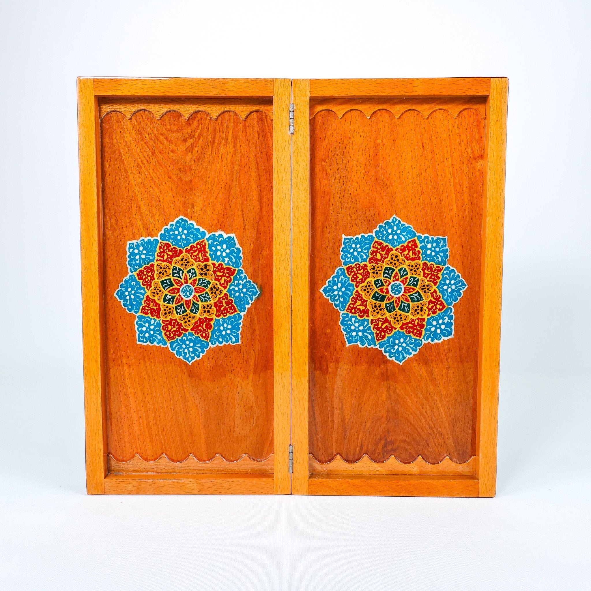 Backgammon Board – Beechwood Interior – Khatam Painting – Design 06 – Size 40 cm - Meraas Gallery