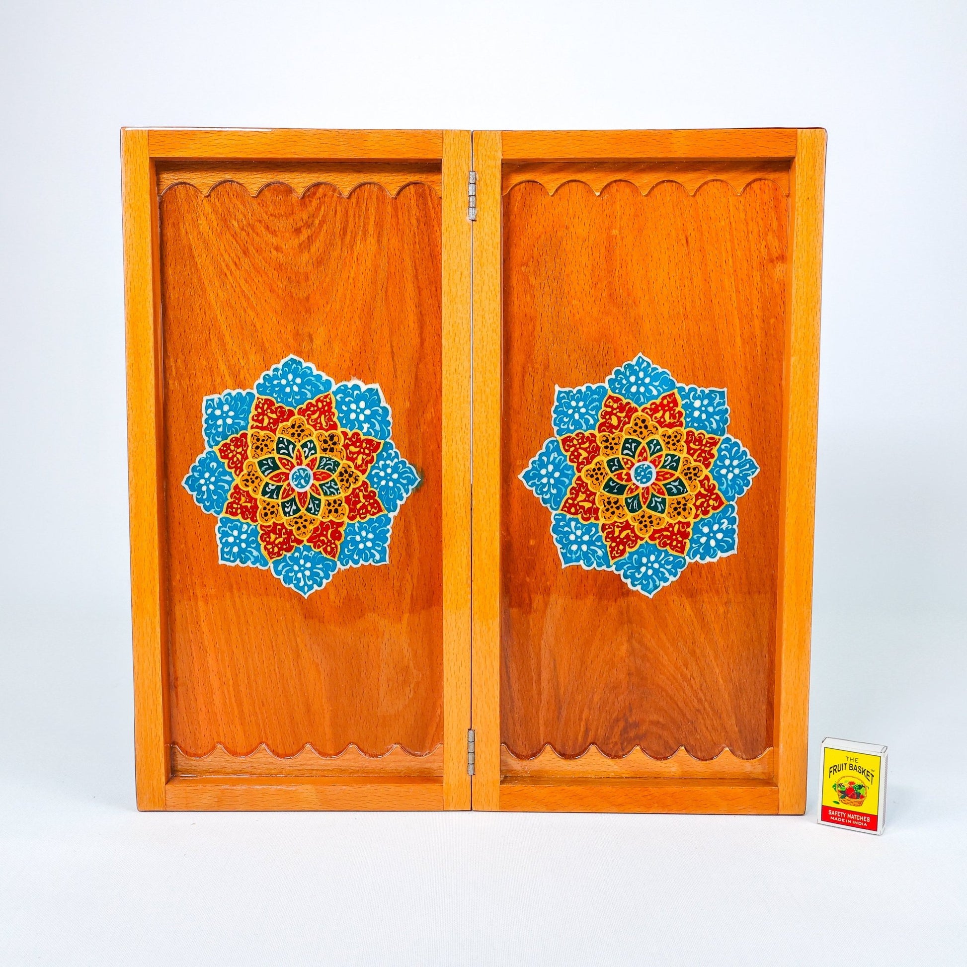 Backgammon Board – Beechwood Interior – Khatam Painting – Design 06 – Size 40 cm - Meraas Gallery