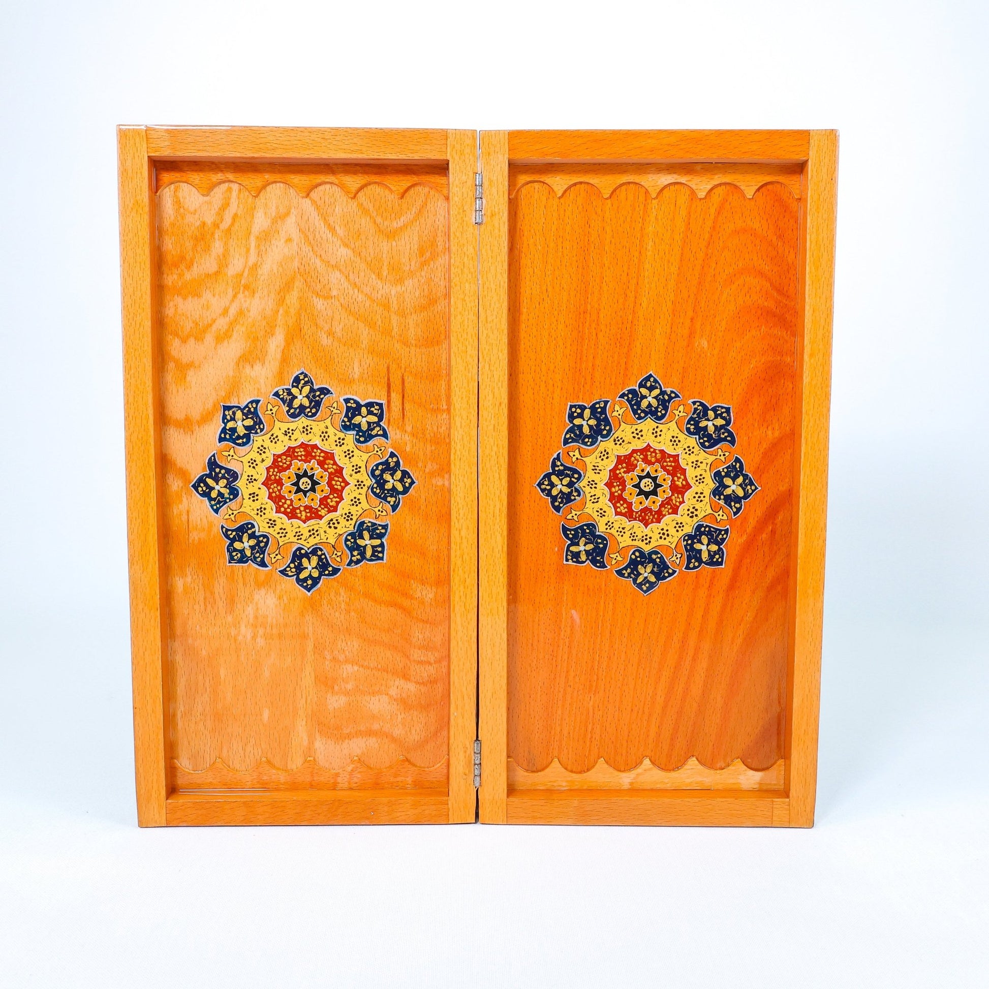 Backgammon Board – Beechwood Interior – Khatam Painting – Design 07 – Size 40 cm - Meraas Gallery