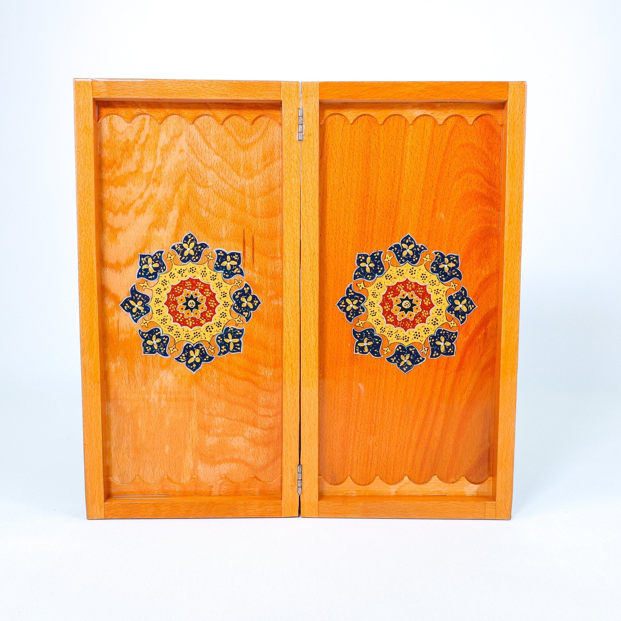 Backgammon Board – Beechwood Interior – Khatam Painting – Design 07 – Size 40 cm - Meraas Gallery