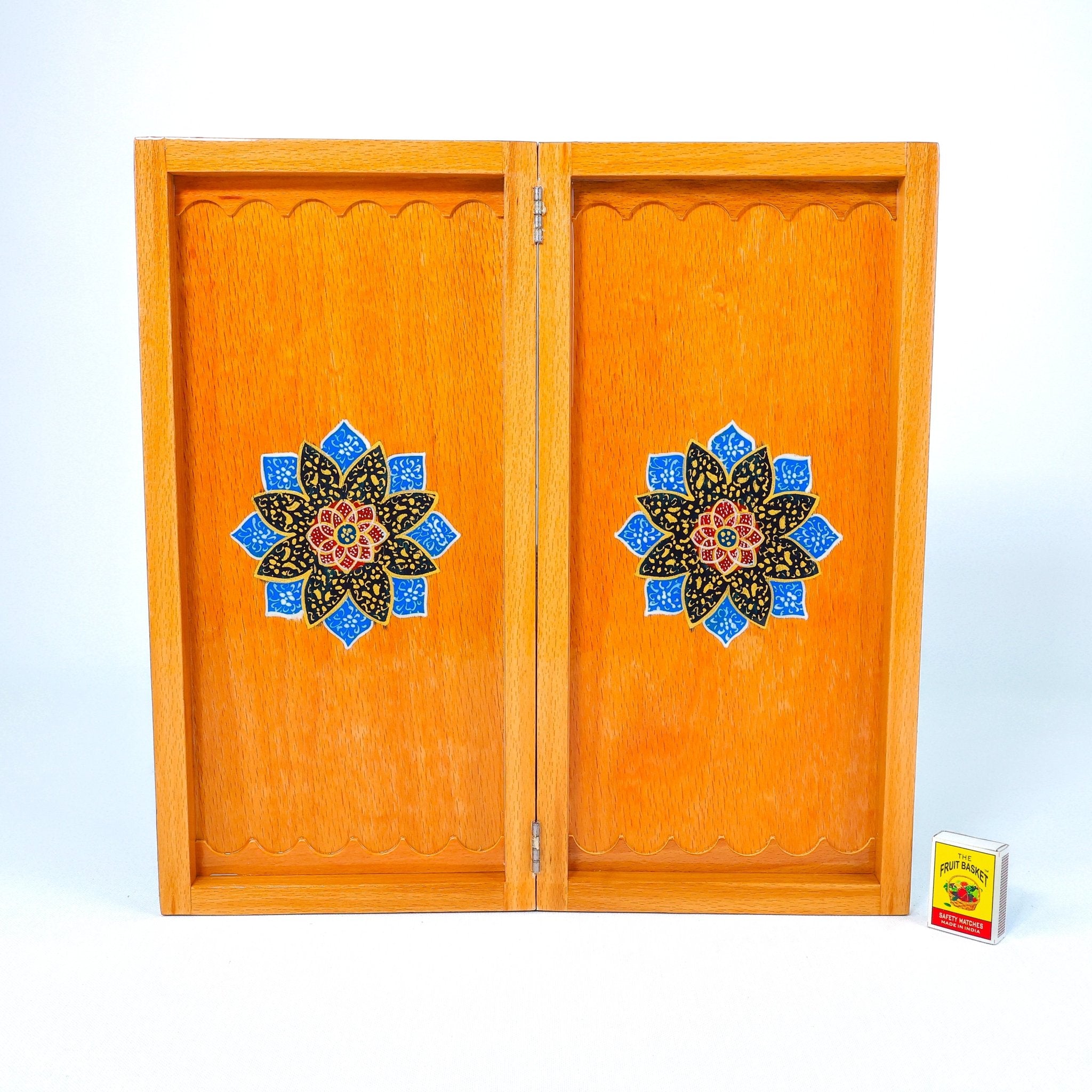 Backgammon Board – Beechwood Interior – Khatam Painting – Design 08 – Size 40 cm - Meraas Gallery