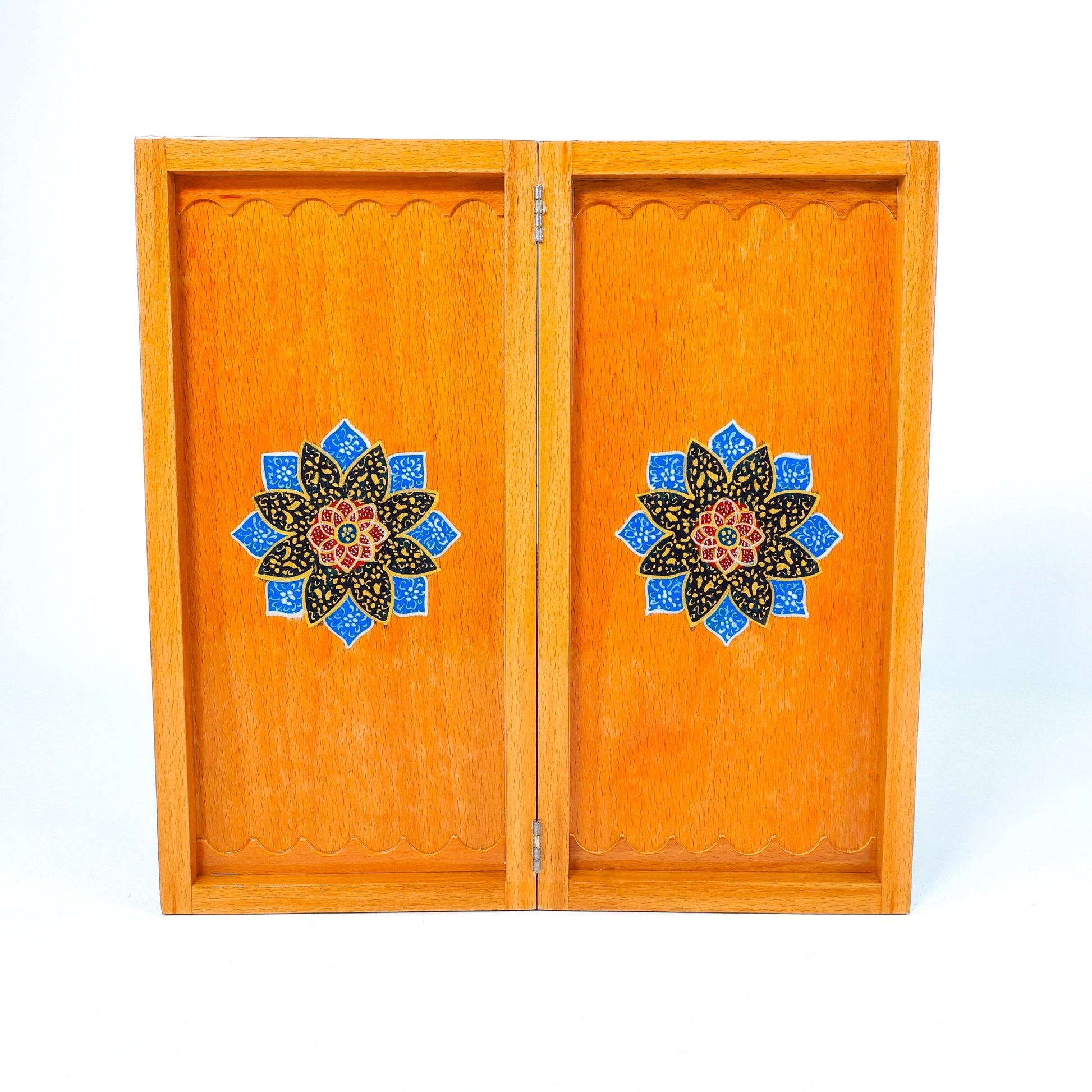 Backgammon Board – Beechwood Interior – Khatam Painting – Design 08 – Size 40 cm - Meraas Gallery