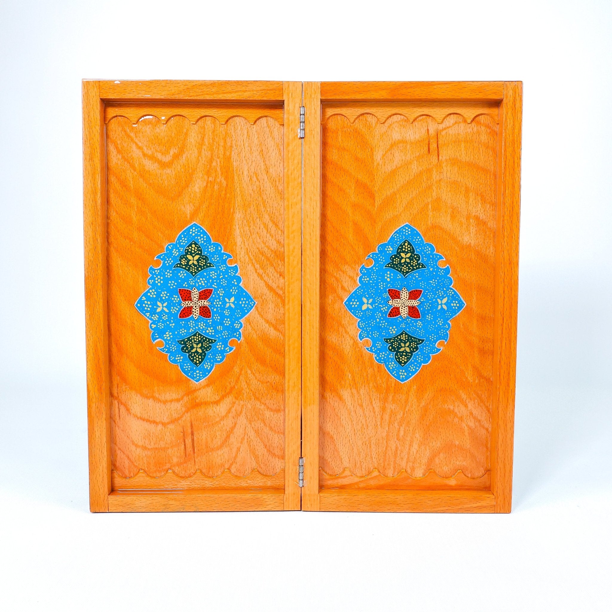 Backgammon Board – Beechwood Interior – Khatam Painting – Design 09 – Size 40 cm - Meraas Gallery