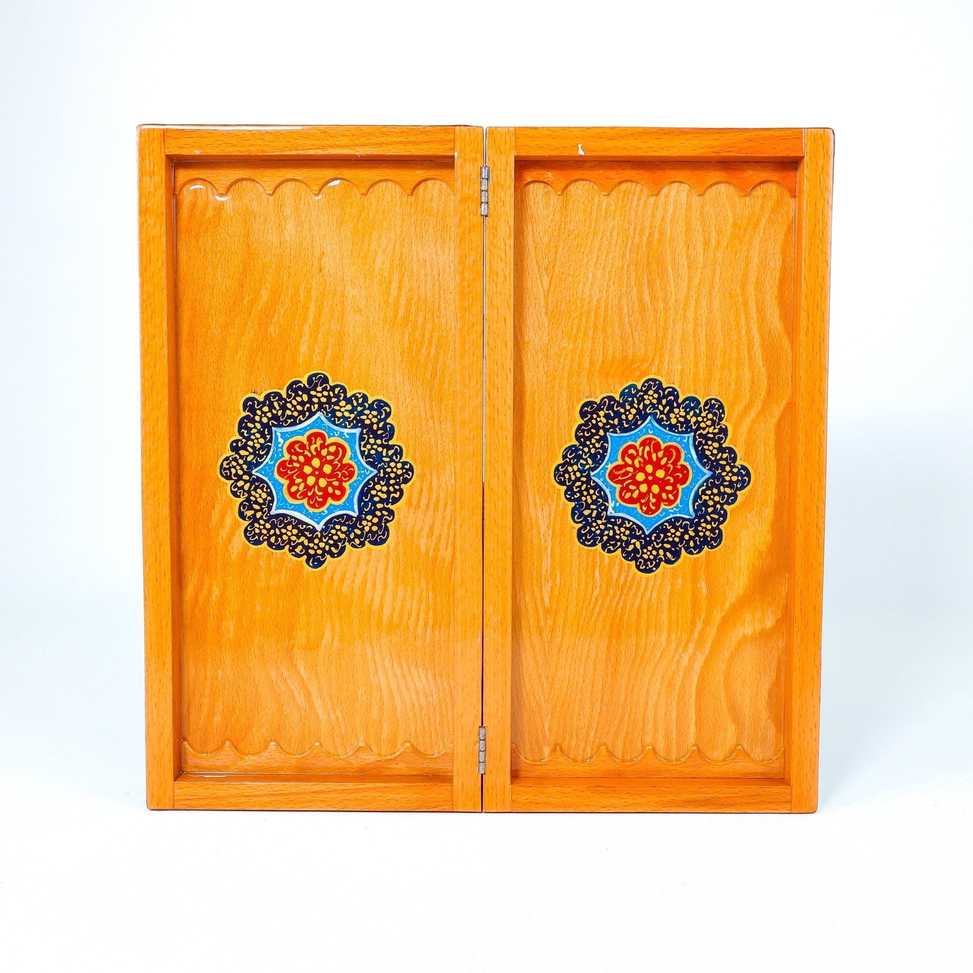 Backgammon Board – Beechwood Interior – Khatam Painting – Design 10 – Size 40 cm - Meraas Gallery