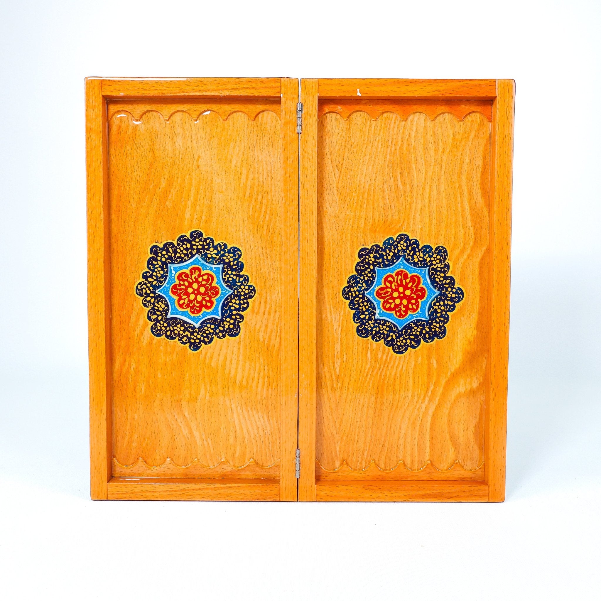 Backgammon Board – Beechwood Interior – Khatam Painting – Design 10 – Size 40 cm - Meraas Gallery