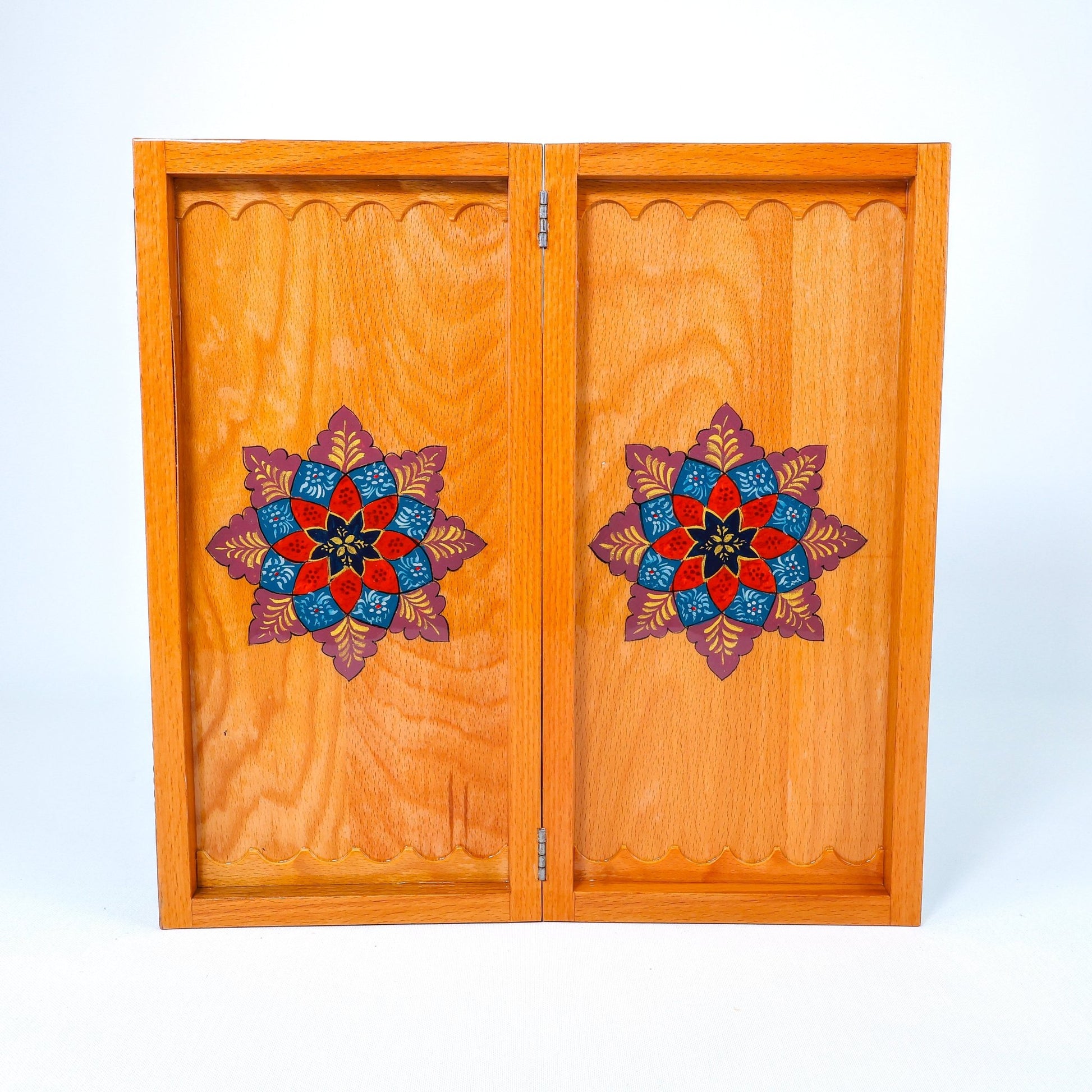 Backgammon Board – Beechwood Interior – Khatam Painting – Design 11 – Size 40 cm - Meraas Gallery