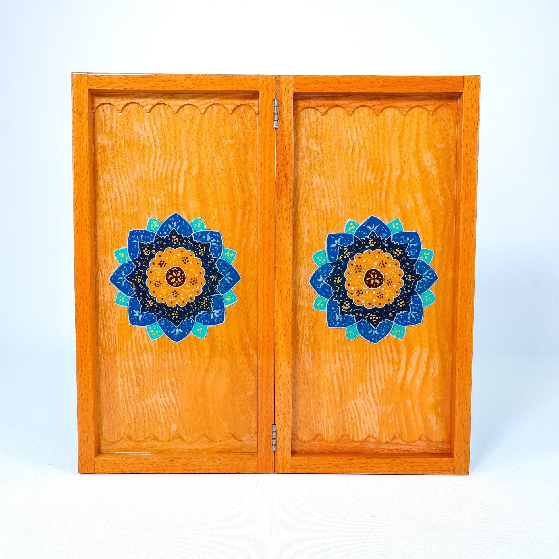 Backgammon Board – Beechwood Interior – Khatam Painting – Design 12 – Size 40 cm - Meraas Gallery