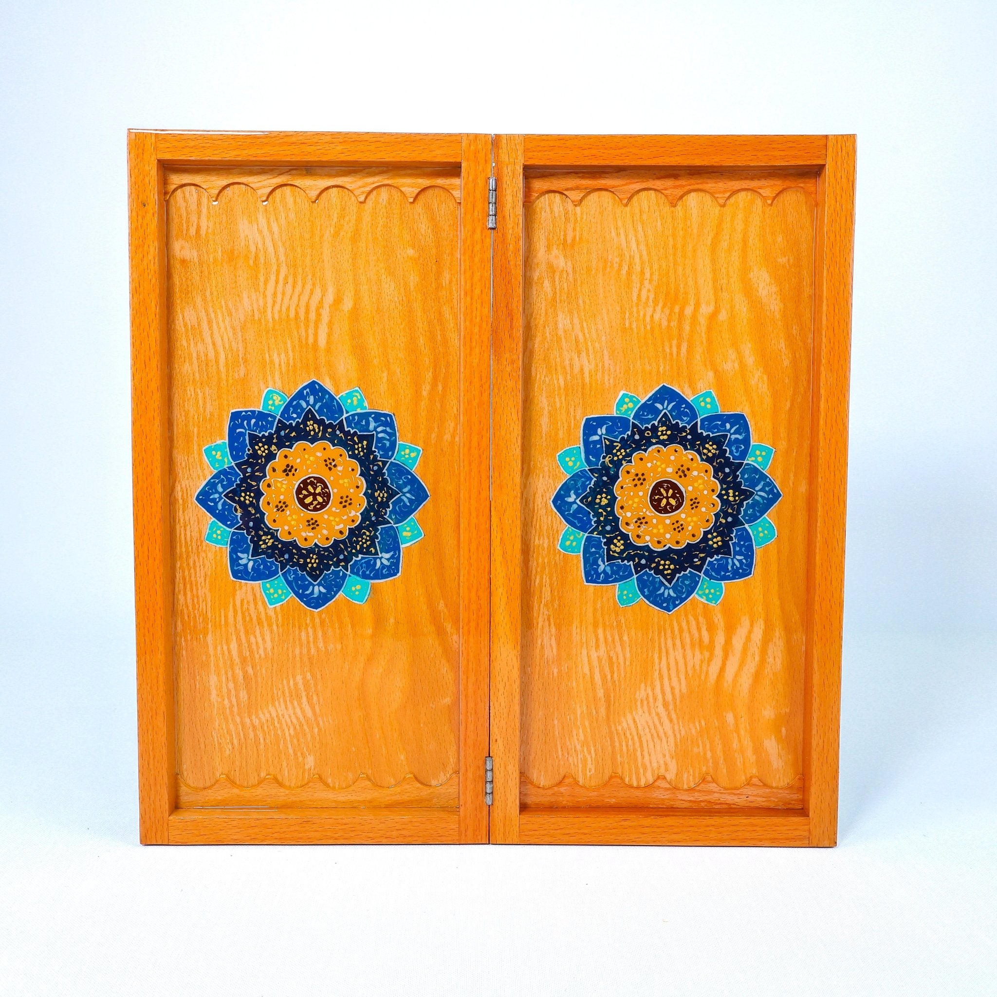 Backgammon Board – Beechwood Interior – Khatam Painting – Design 12 – Size 40 cm - Meraas Gallery