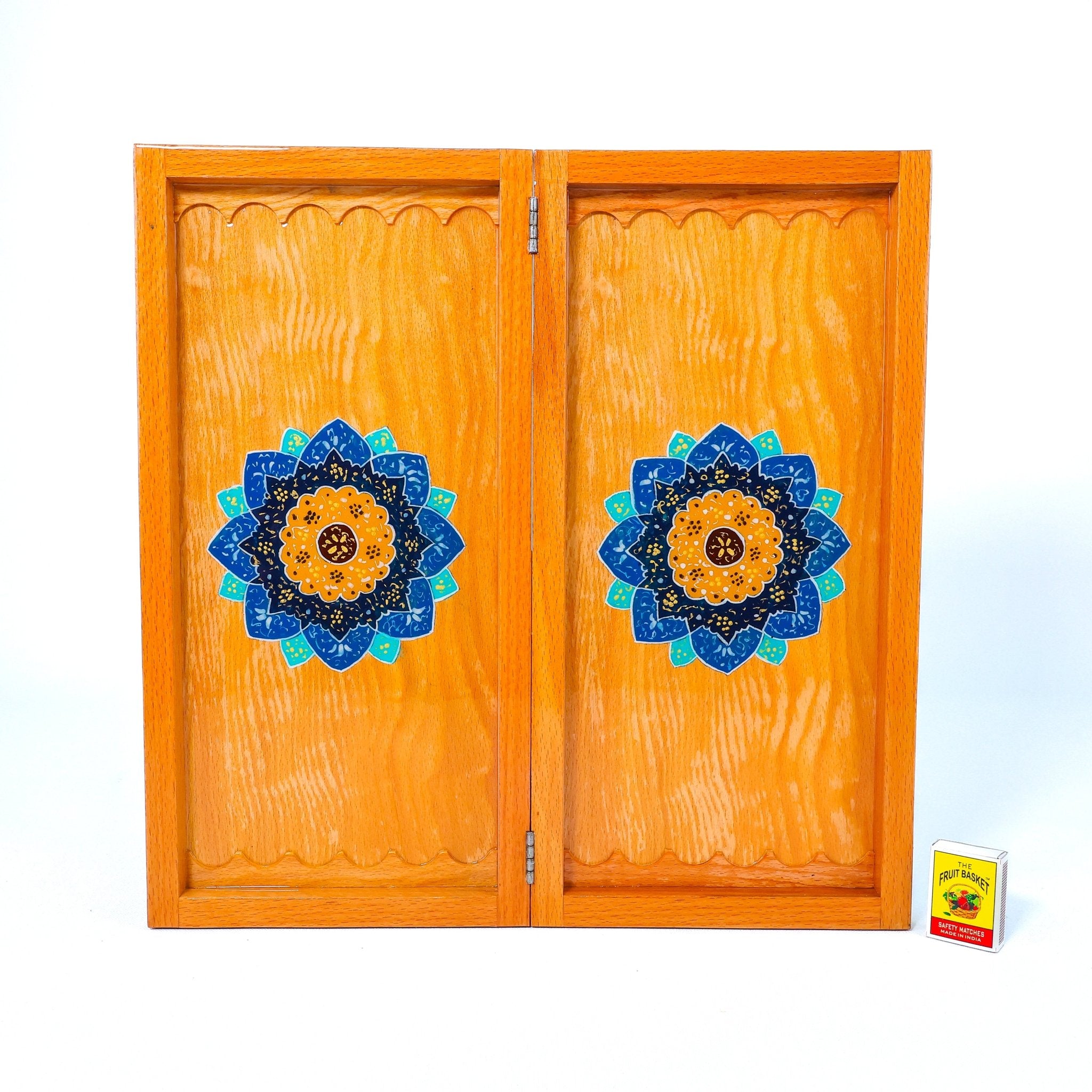 Backgammon Board – Beechwood Interior – Khatam Painting – Design 12 – Size 40 cm - Meraas Gallery