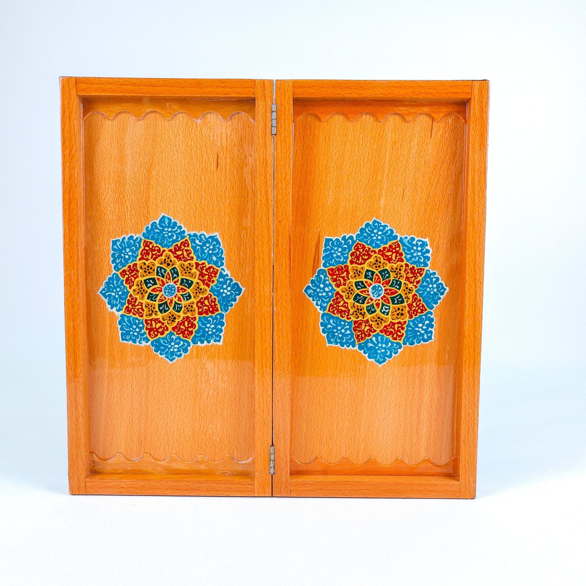 Backgammon Board – Beechwood Interior – Khatam Painting – Design 13 – Size 40 cm - Meraas Gallery