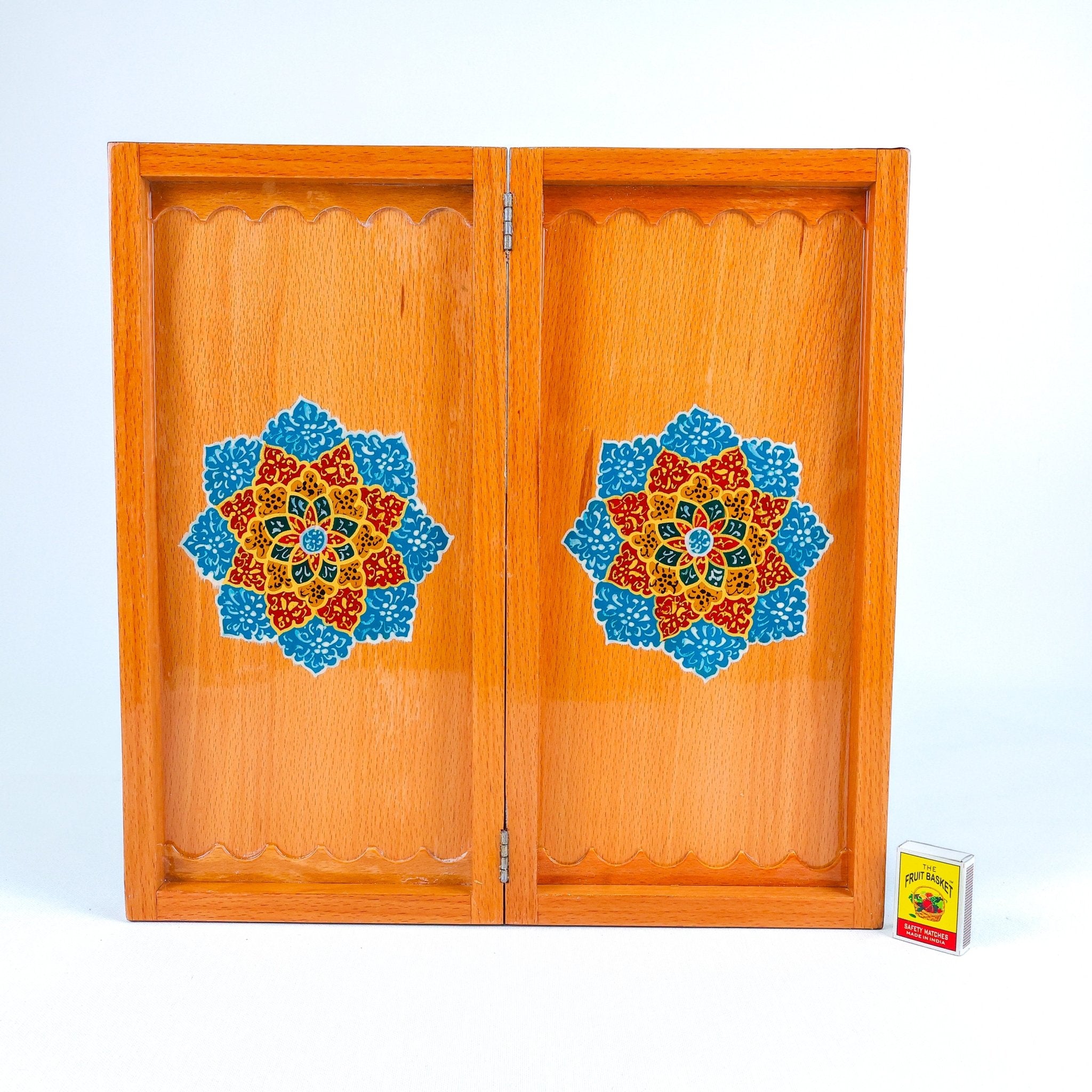 Backgammon Board – Beechwood Interior – Khatam Painting – Design 13 – Size 40 cm - Meraas Gallery