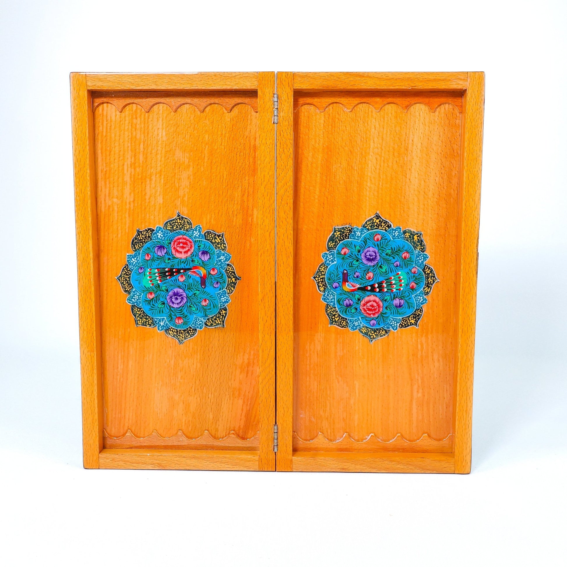 Backgammon Board – Beechwood Interior – Khatam Painting – Design 14 – Size 40 cm - Meraas Gallery