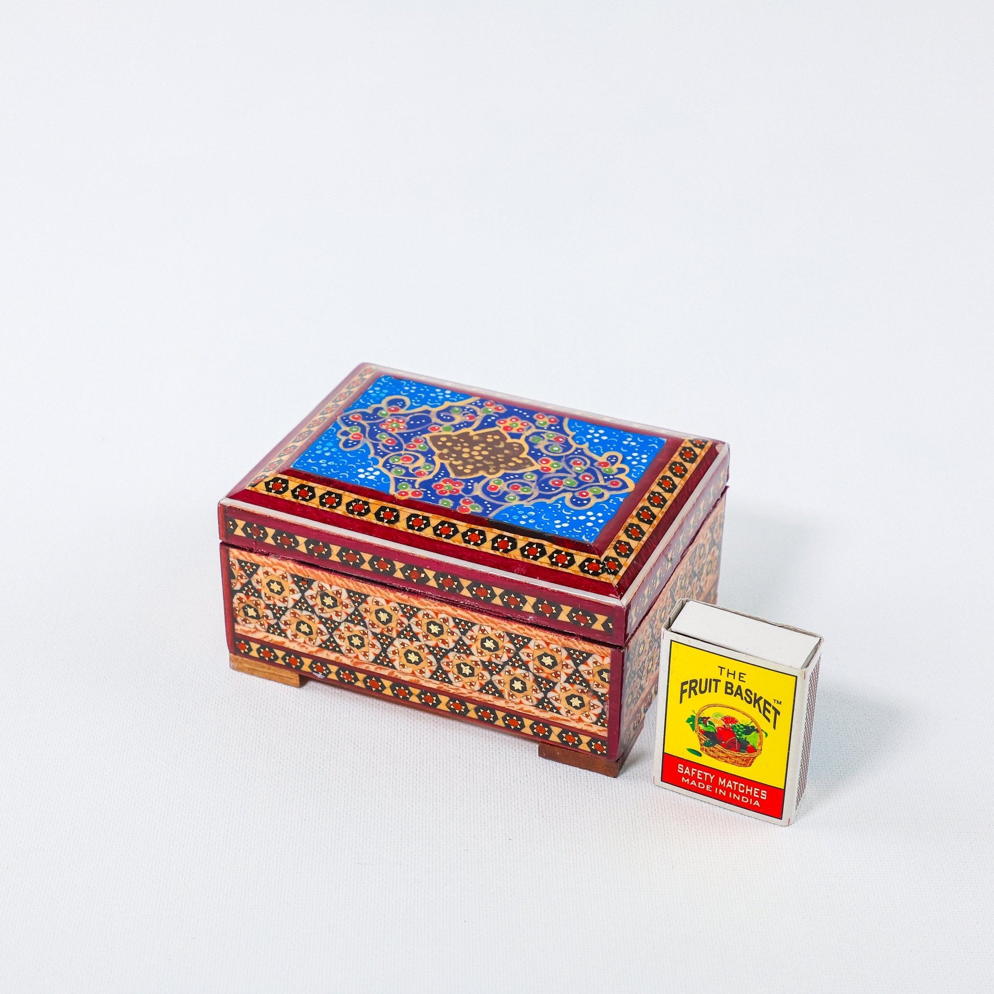 Khatam Box – Tazhib Painting – Velvet Interior – Size 8 × 11 cm - Meraas Gallery