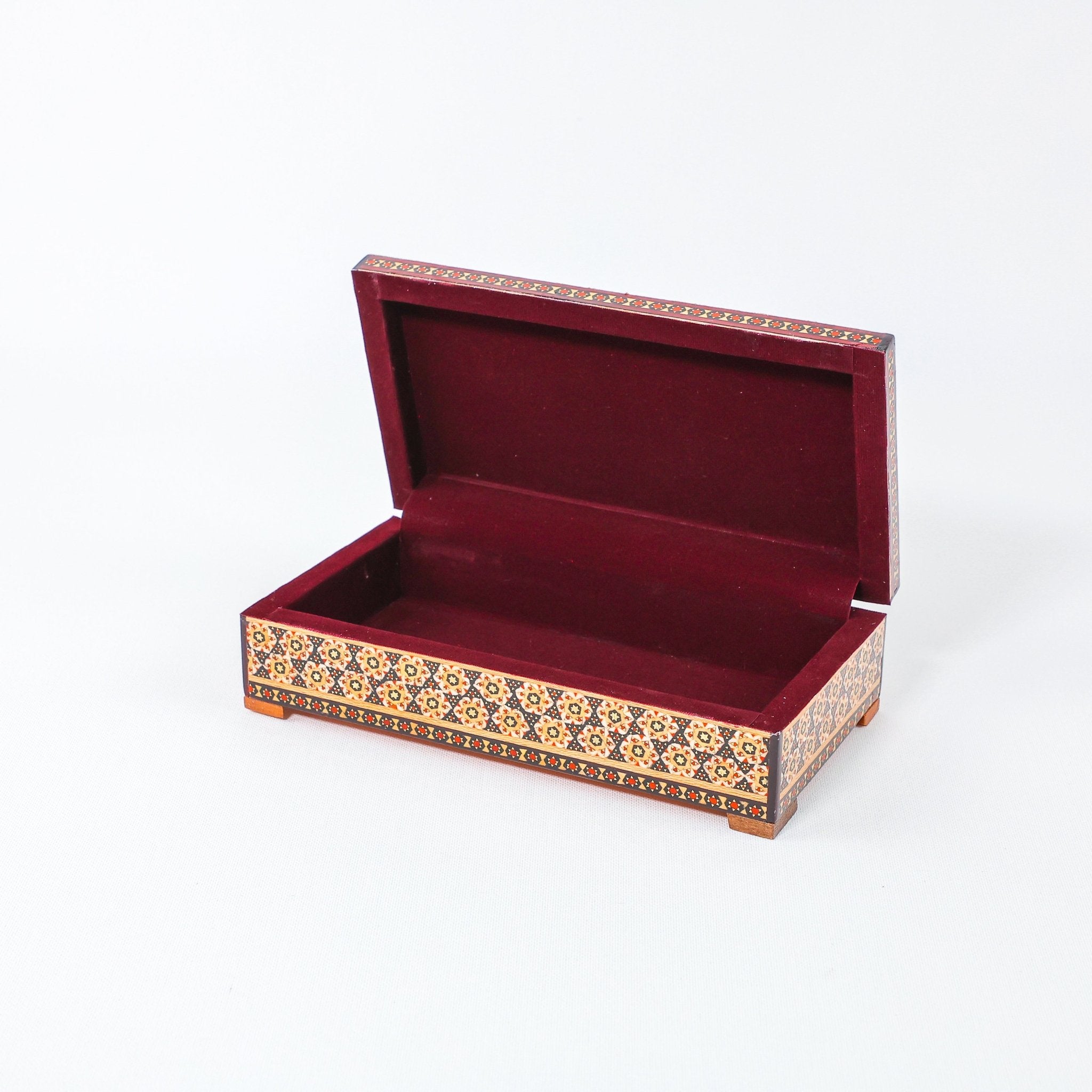 Khatam Box – Tazhib Painting – Velvet Interior – Size 10 × 20 cm - Meraas Gallery