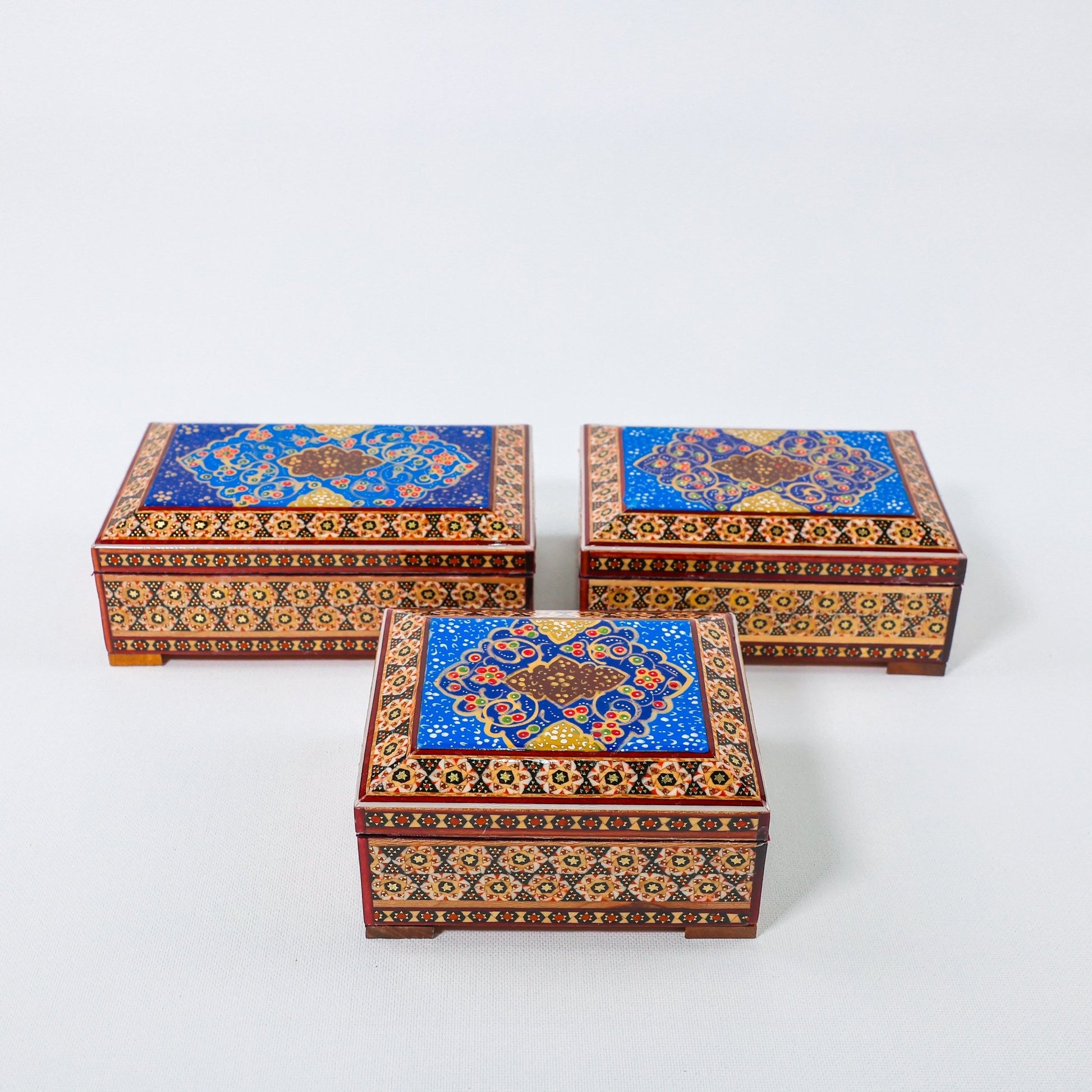 Khatam Box – Tazhib Painting – Velvet Interior (Standard) – Size 10 × 12 cm - Meraas Gallery
