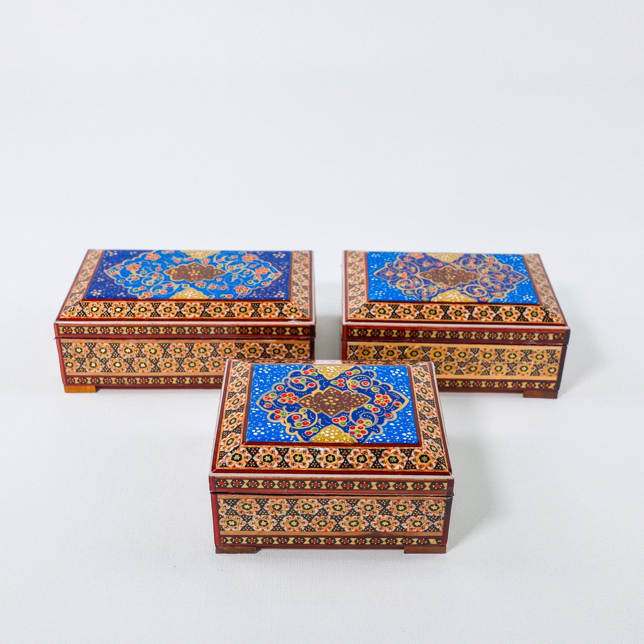 Khatam Box – Tazhib Painting – Velvet Interior (Standard) – Size 10 × 12 cm - Meraas Gallery