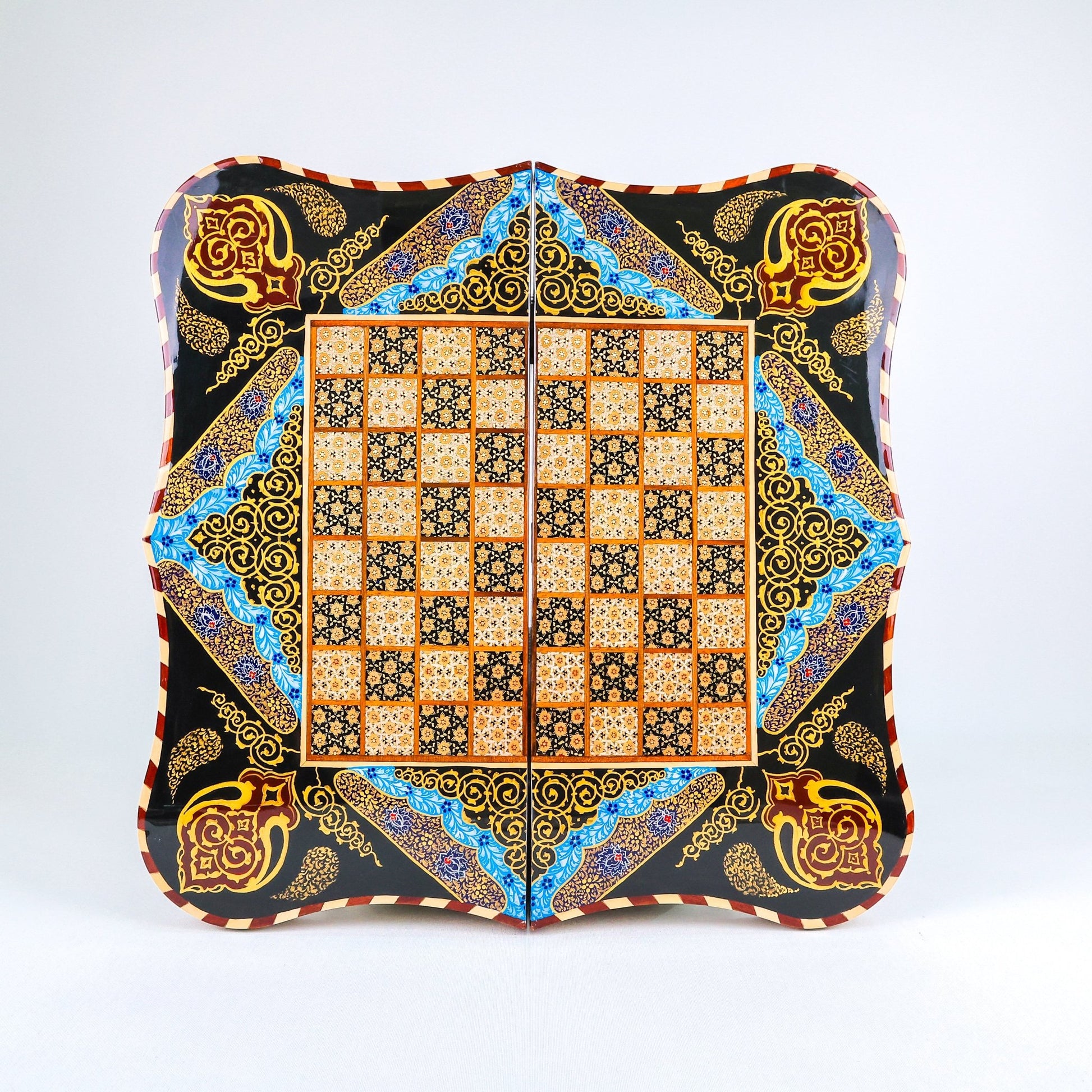 Backgammon & Chess Board – Columned Design – Hand - Painted Tazhib – Design 01 – Size 50 cm - Meraas Gallery