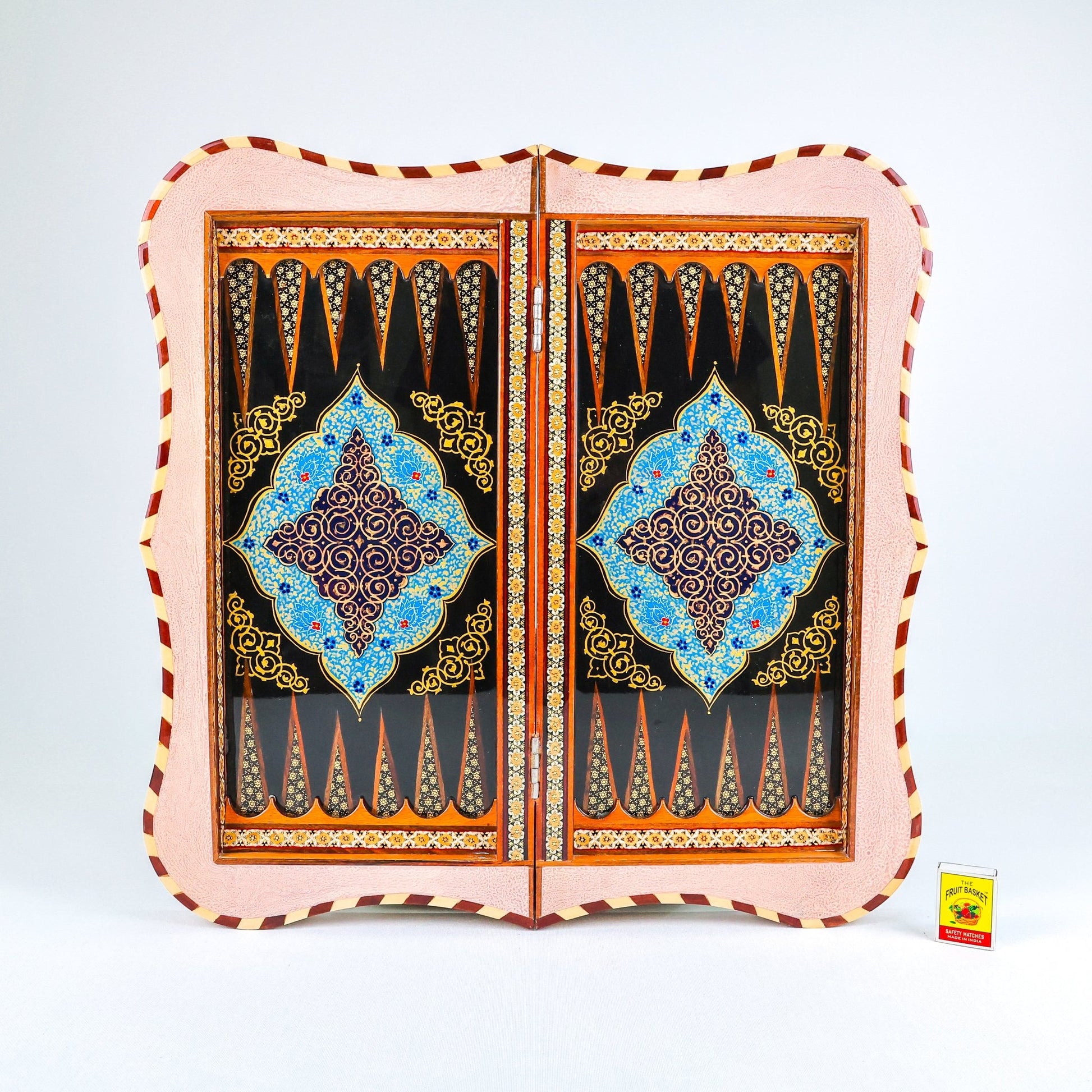 Backgammon & Chess Board – Columned Design – Hand - Painted Tazhib – Design 01 – Size 50 cm - Meraas Gallery
