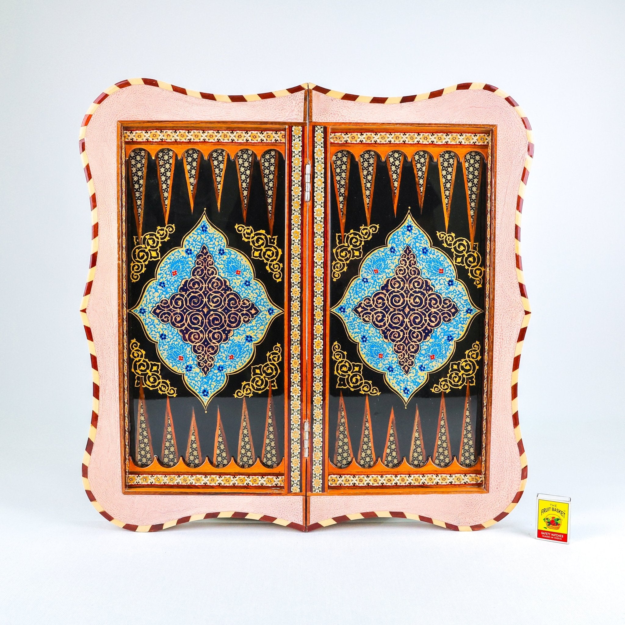 Backgammon & Chess Board – Columned Design – Hand - Painted Tazhib – Design 01 – Size 50 cm - Meraas Gallery