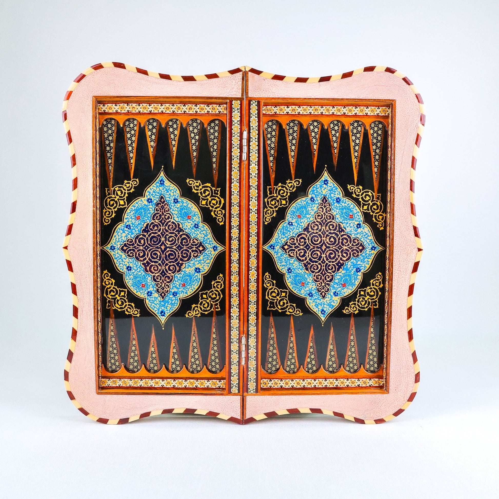 Backgammon & Chess Board – Columned Design – Hand - Painted Tazhib – Design 01 – Size 50 cm - Meraas Gallery