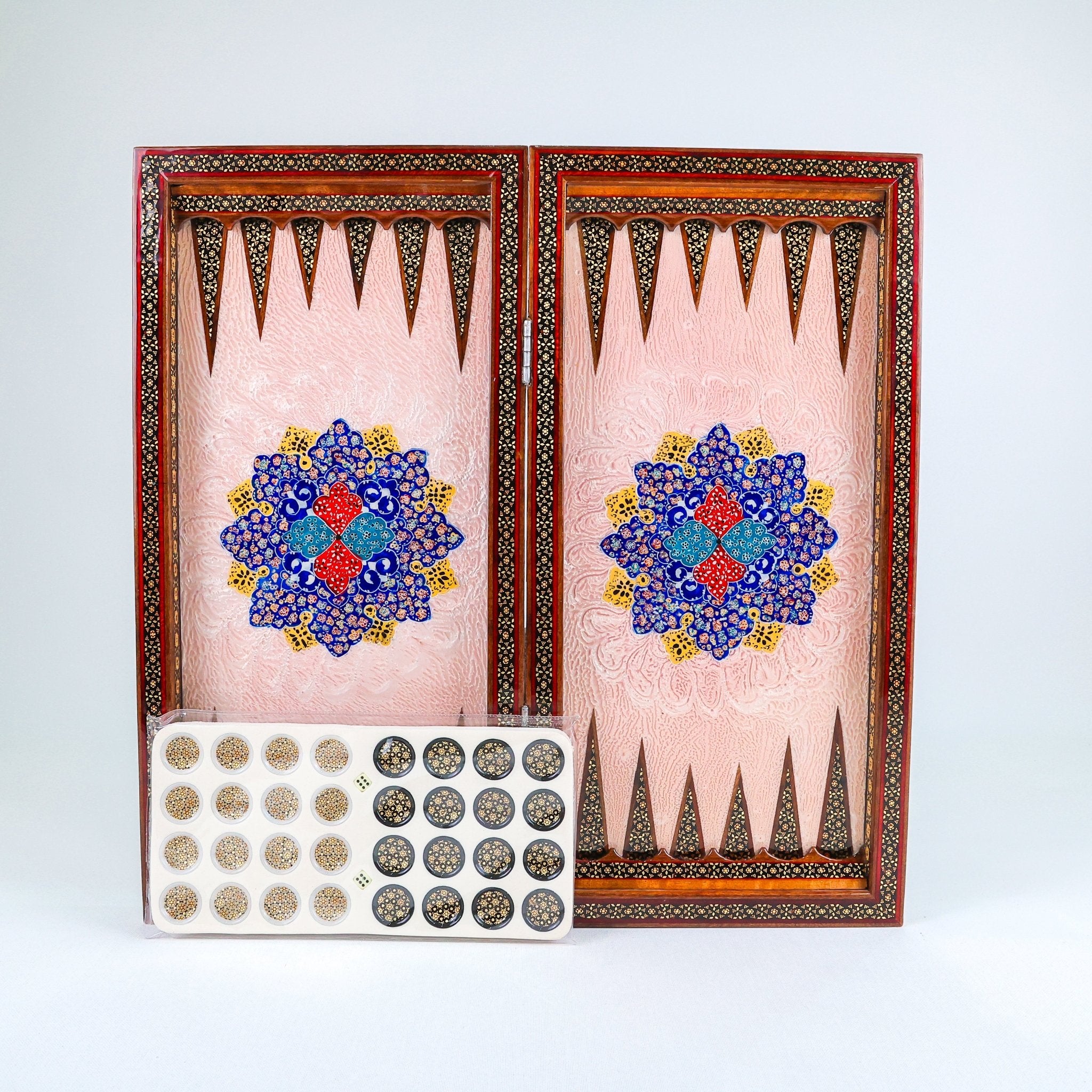 Backgammon & Chess Board – Columned Design – Hand - Painted Tazhib – Design 02 – Size 50 cm - Meraas Gallery