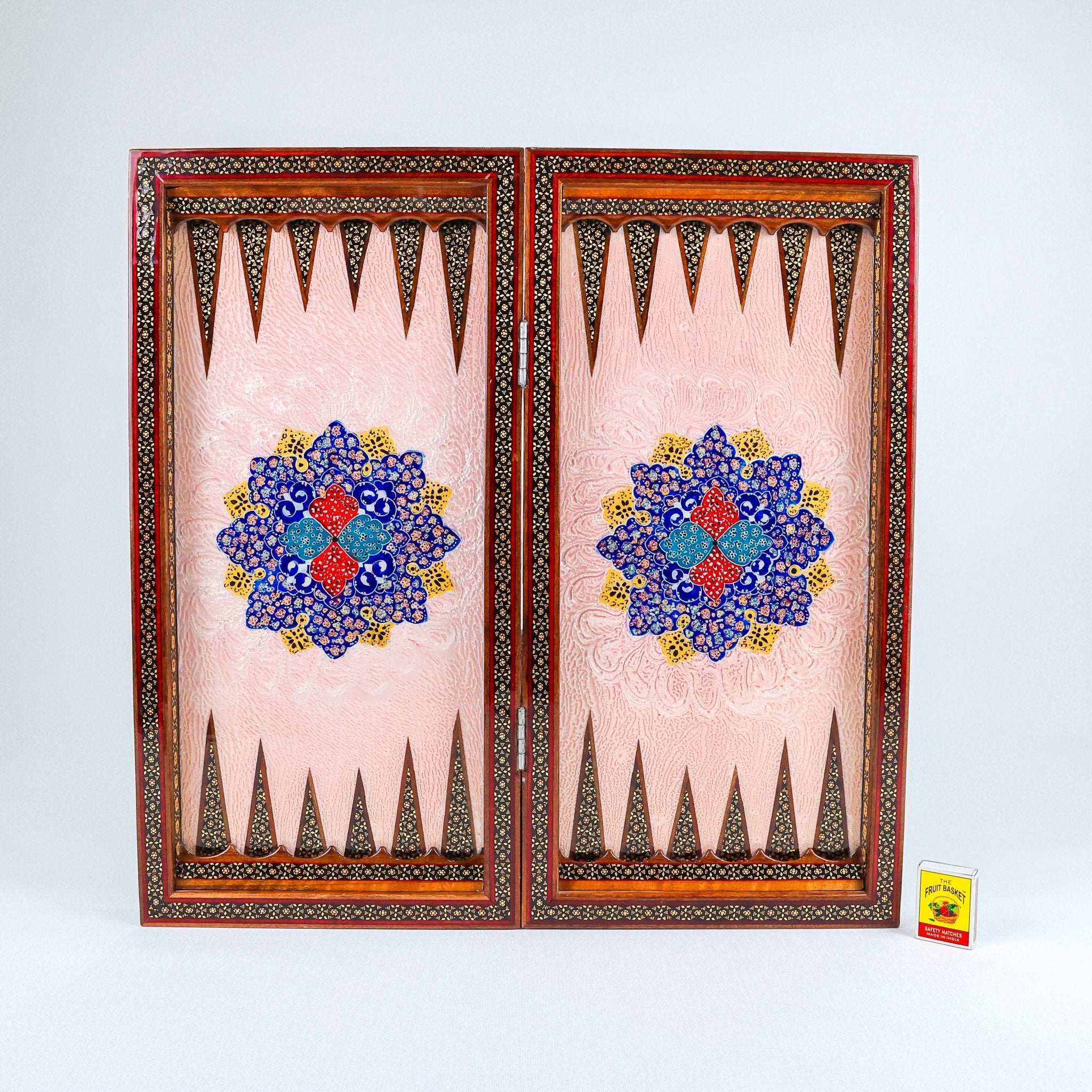 Backgammon & Chess Board – Columned Design – Hand - Painted Tazhib – Design 02 – Size 50 cm - Meraas Gallery