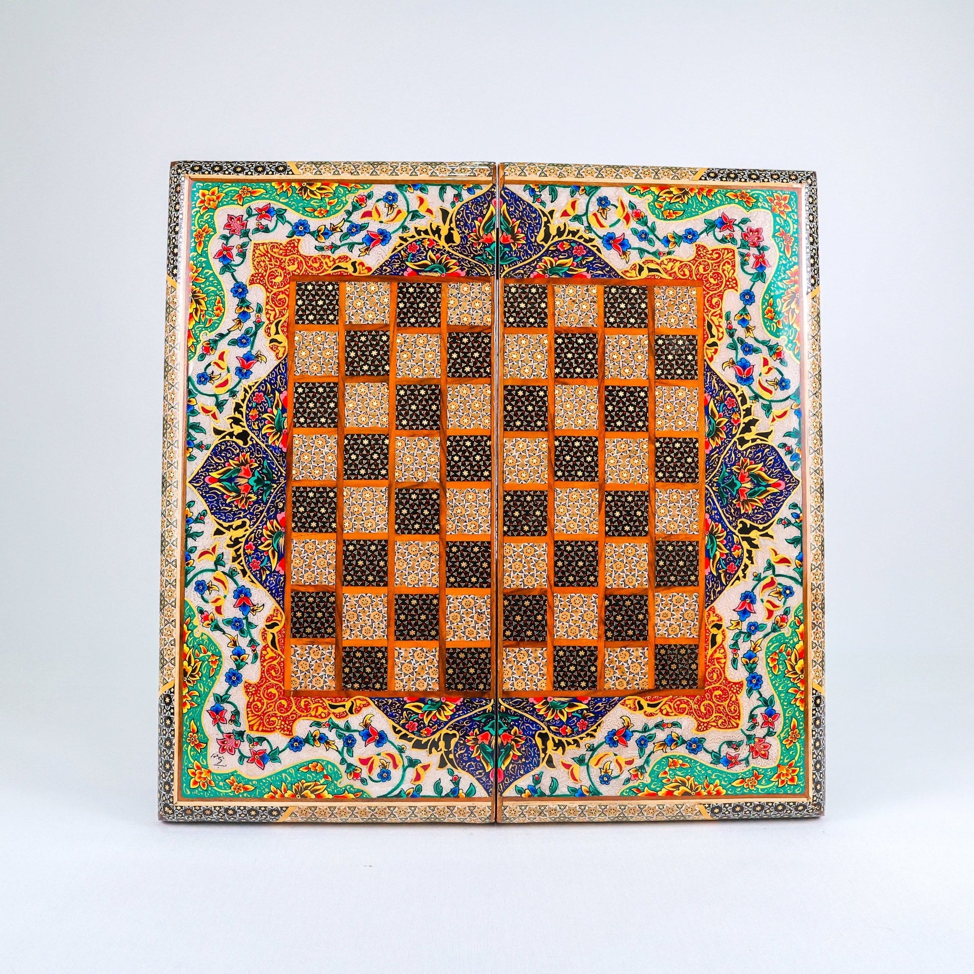 Backgammon & Chess Board – Columned Design – Hand - Painted Tazhib – Design 03 – Size 50 cm - Meraas Gallery