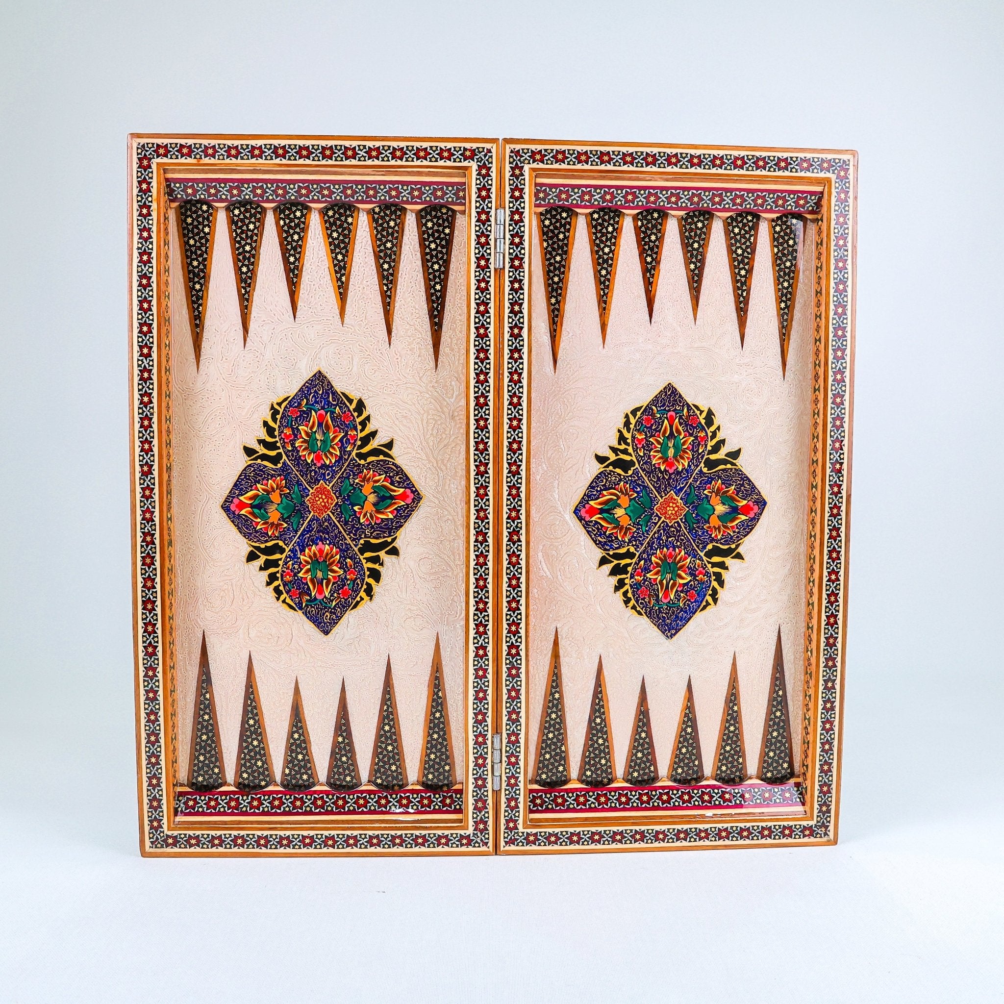 Backgammon & Chess Board – Columned Design – Hand - Painted Tazhib – Design 03 – Size 50 cm - Meraas Gallery