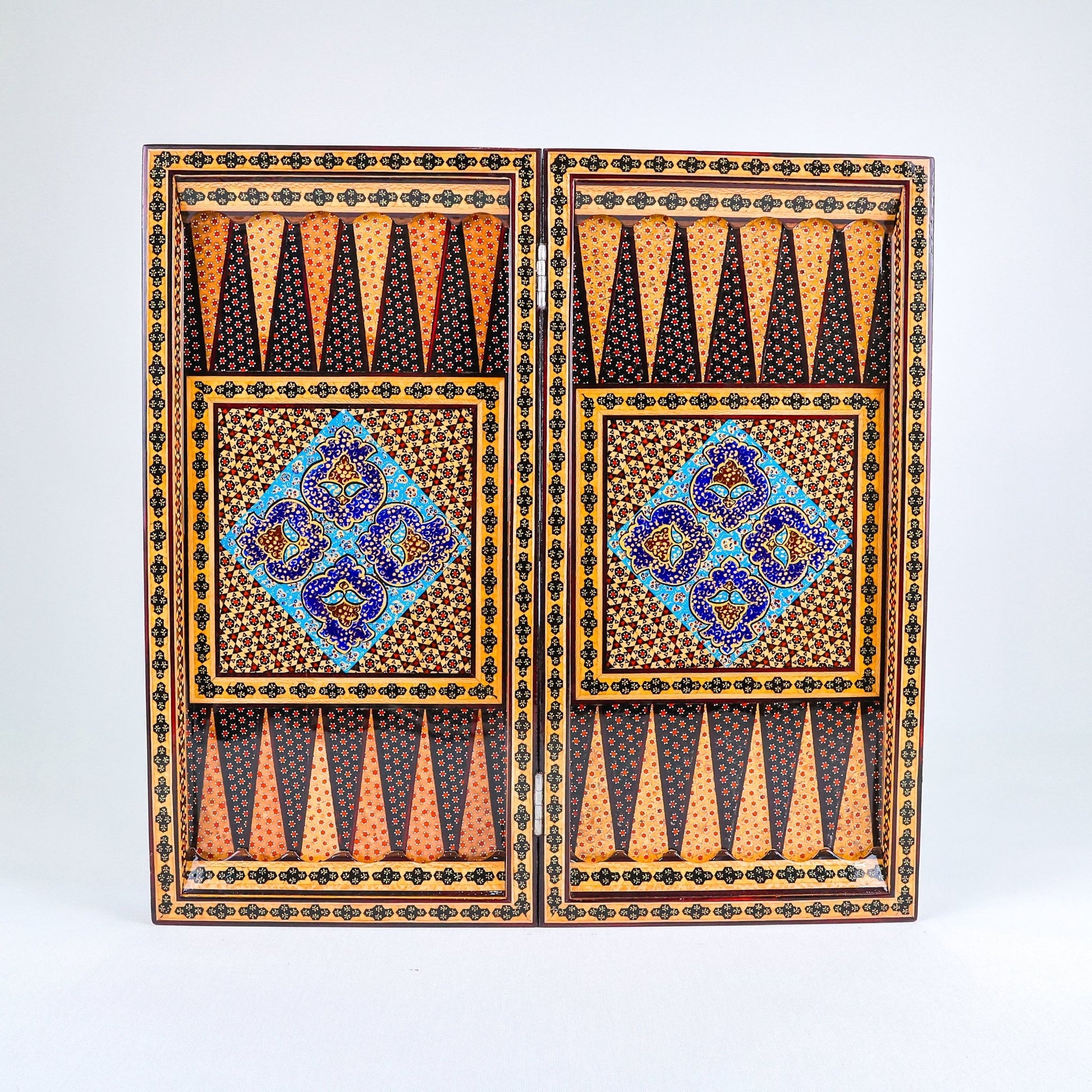 Backgammon & Chess Board – Columned Design – Hand - Painted Tazhib – Design 04 – Size 50 cm - Meraas Gallery