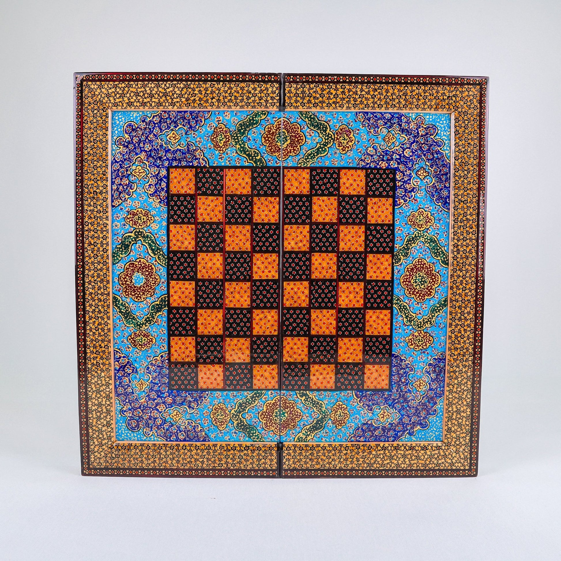 Backgammon & Chess Board – Columned Design – Hand - Painted Tazhib – Design 04 – Size 50 cm - Meraas Gallery