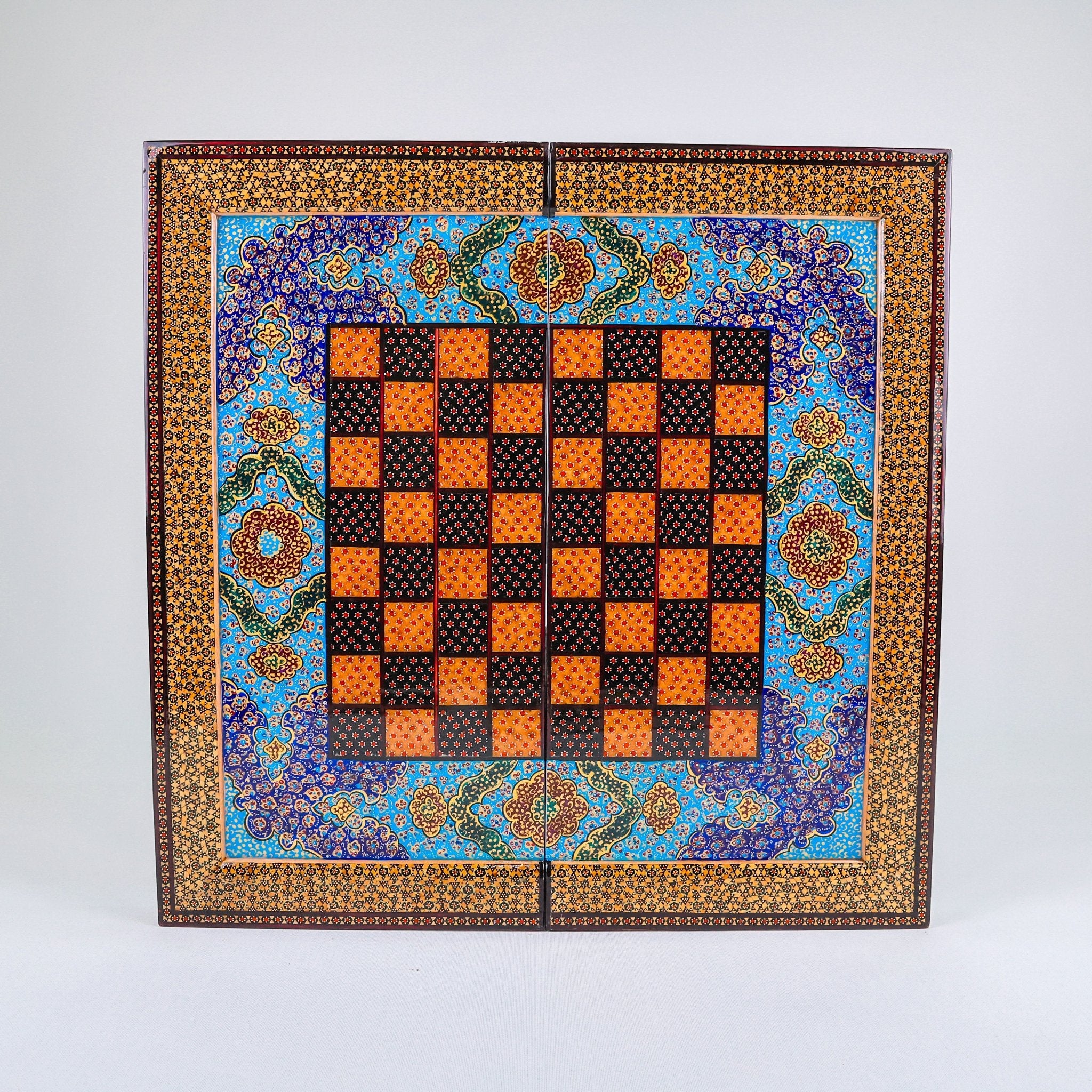 Backgammon & Chess Board – Columned Design – Hand - Painted Tazhib – Design 04 – Size 50 cm - Meraas Gallery