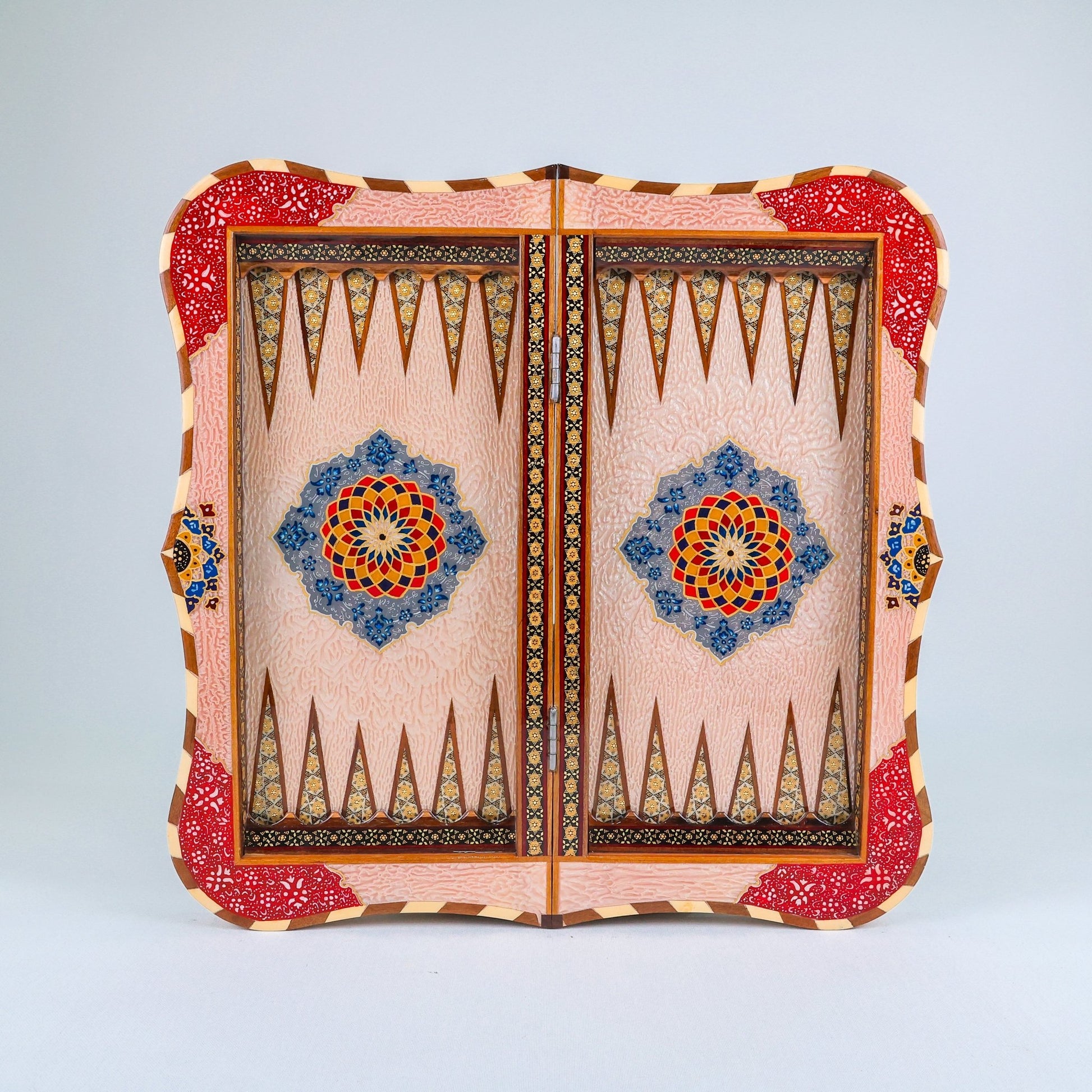 Backgammon & Chess Board – Columned Design – Hand - Painted Tazhib – Design 05 – Size 50 cm - Meraas Gallery
