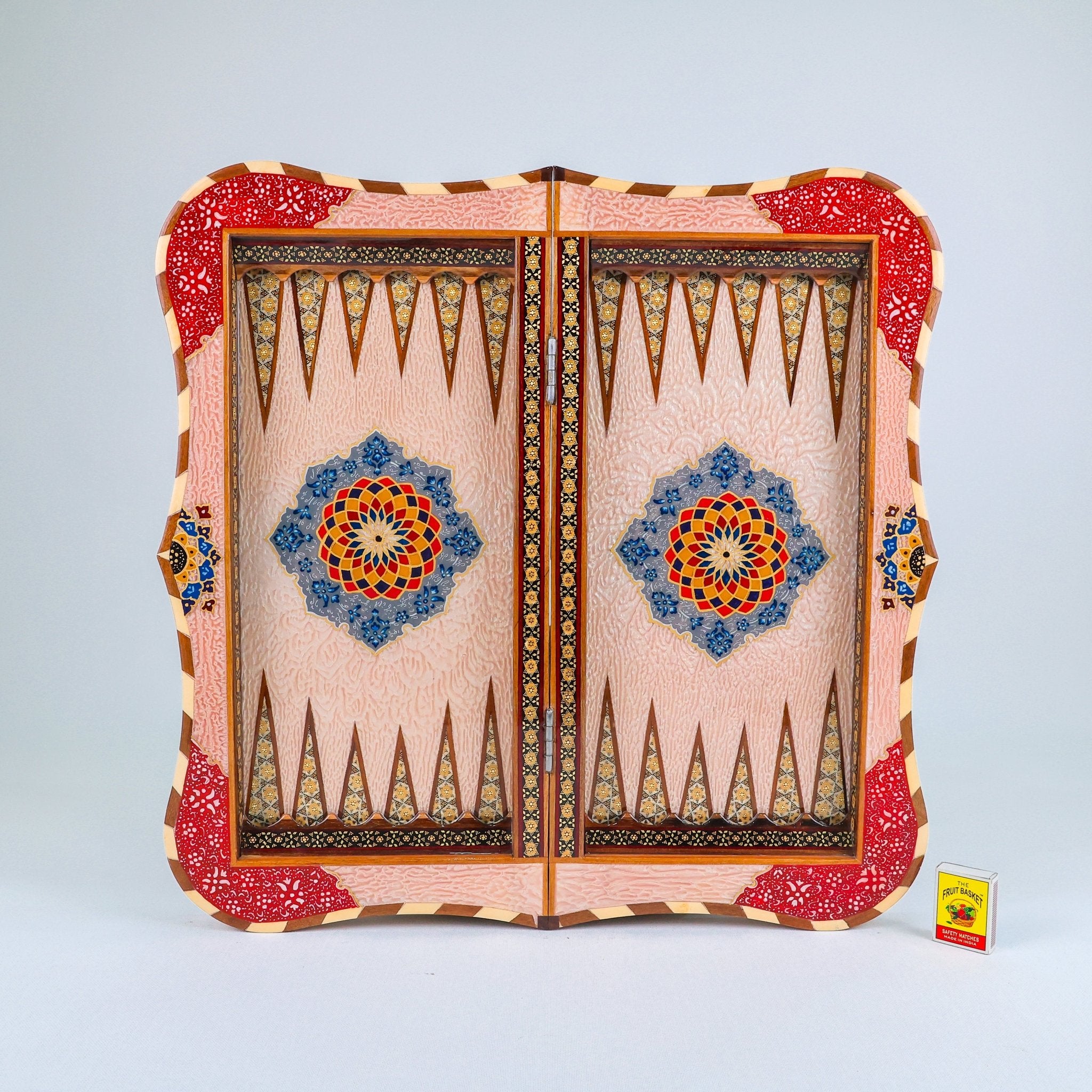 Backgammon & Chess Board – Columned Design – Hand - Painted Tazhib – Design 05 – Size 50 cm - Meraas Gallery