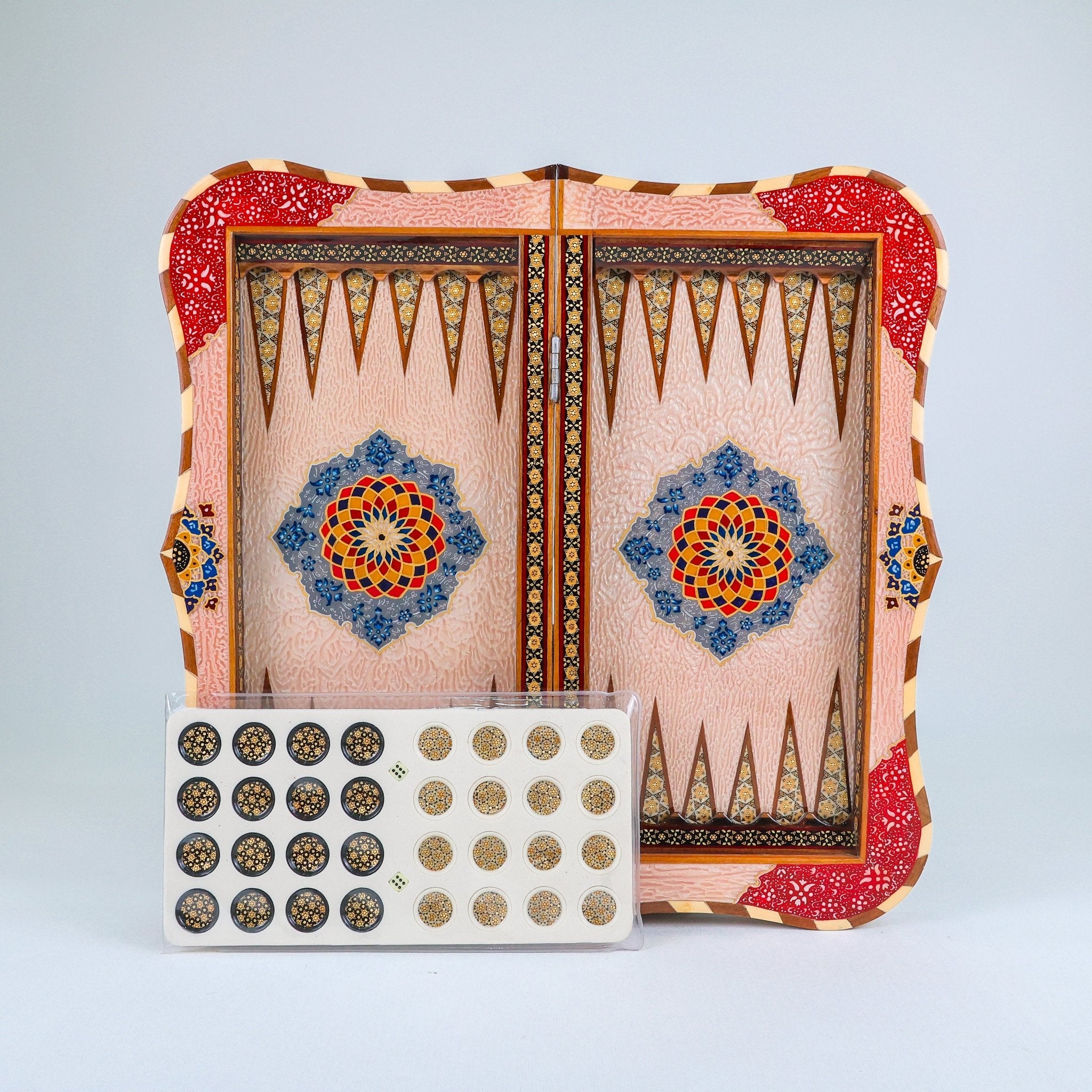 Backgammon & Chess Board – Columned Design – Hand - Painted Tazhib – Design 05 – Size 50 cm - Meraas Gallery