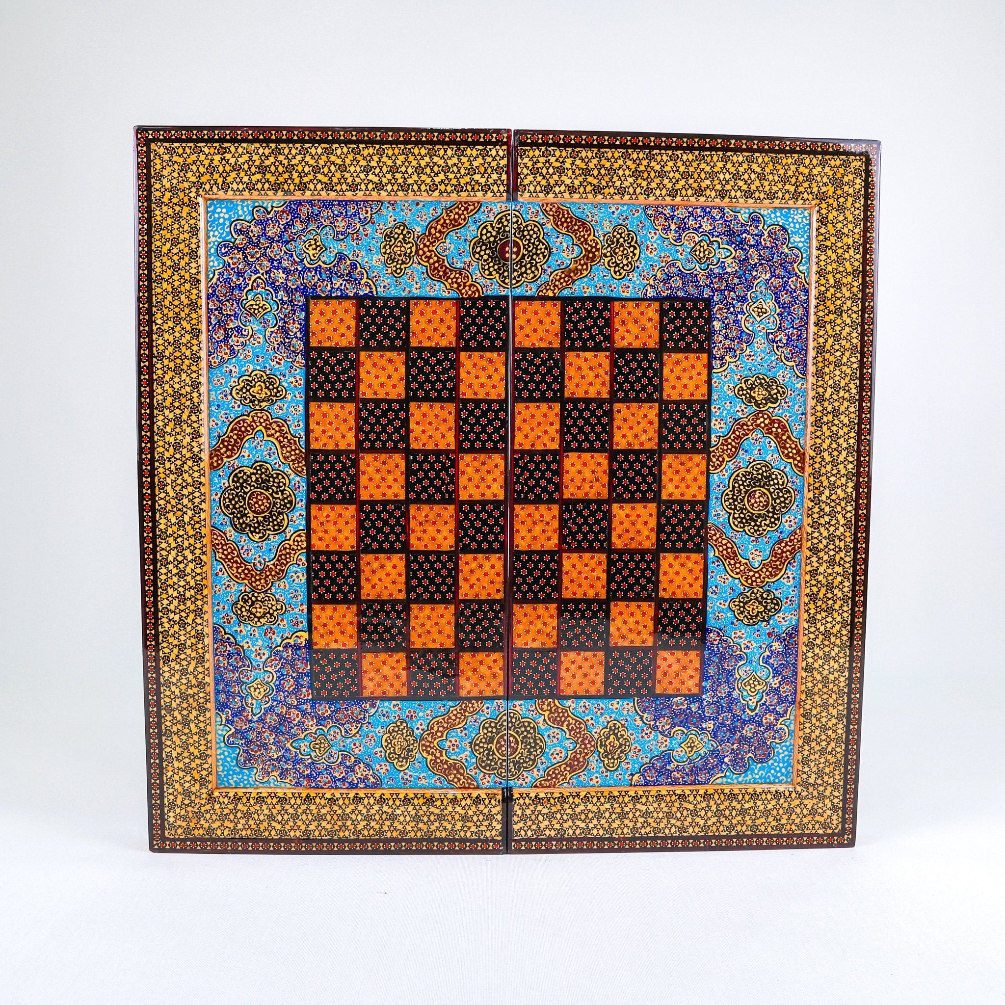 Backgammon & Chess Board – Columned Design – Hand - Painted Tazhib – Design 06 – Size 50 cm - Meraas Gallery