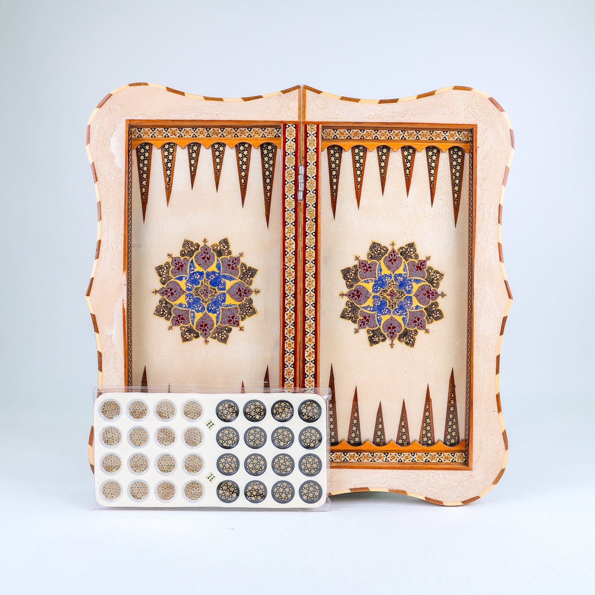 Backgammon & Chess Board – Columned Design – Hand - Painted Tazhib – Design 08 – Size 50 cm - Meraas Gallery
