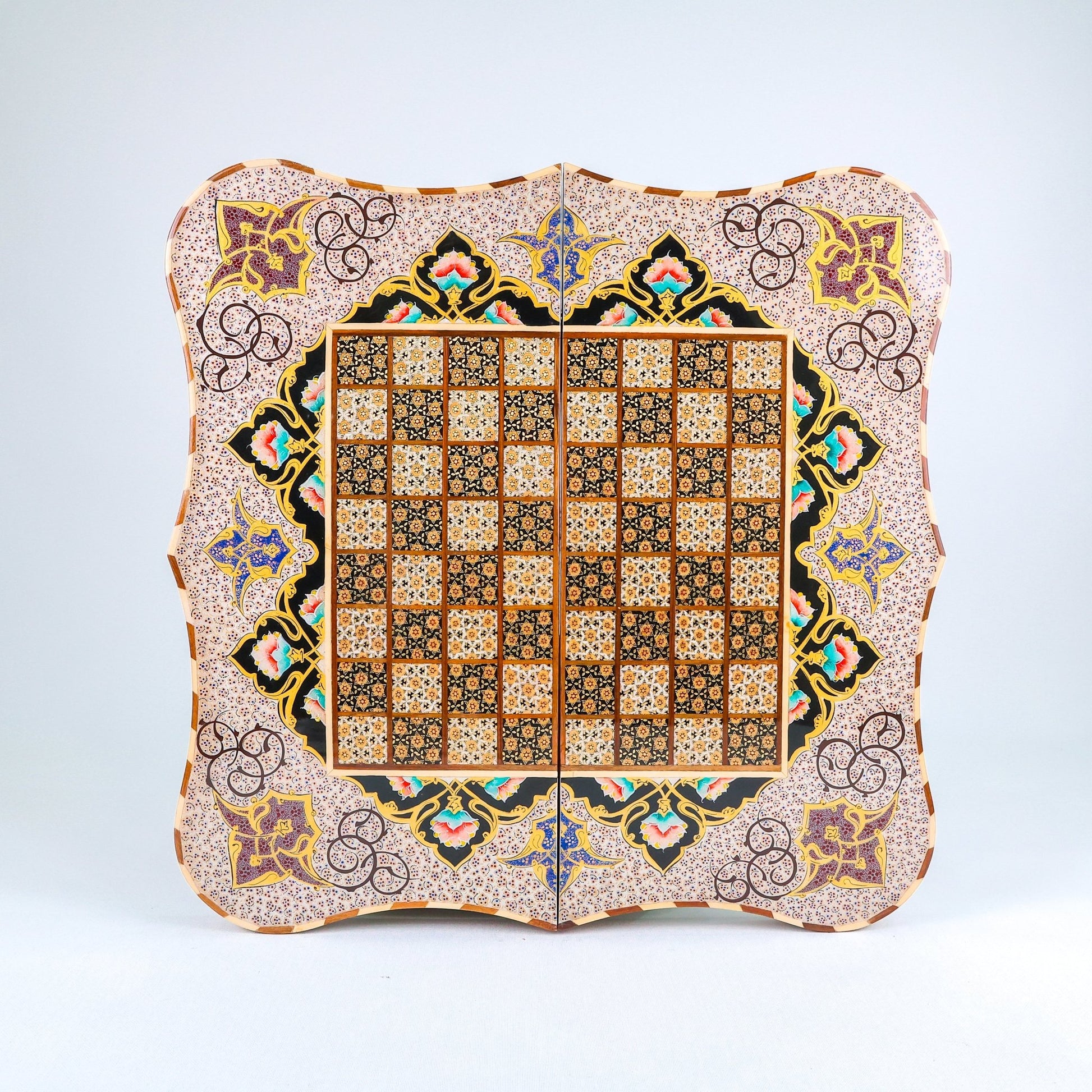 Backgammon & Chess Board – Columned Design – Hand - Painted Tazhib – Design 08 – Size 50 cm - Meraas Gallery