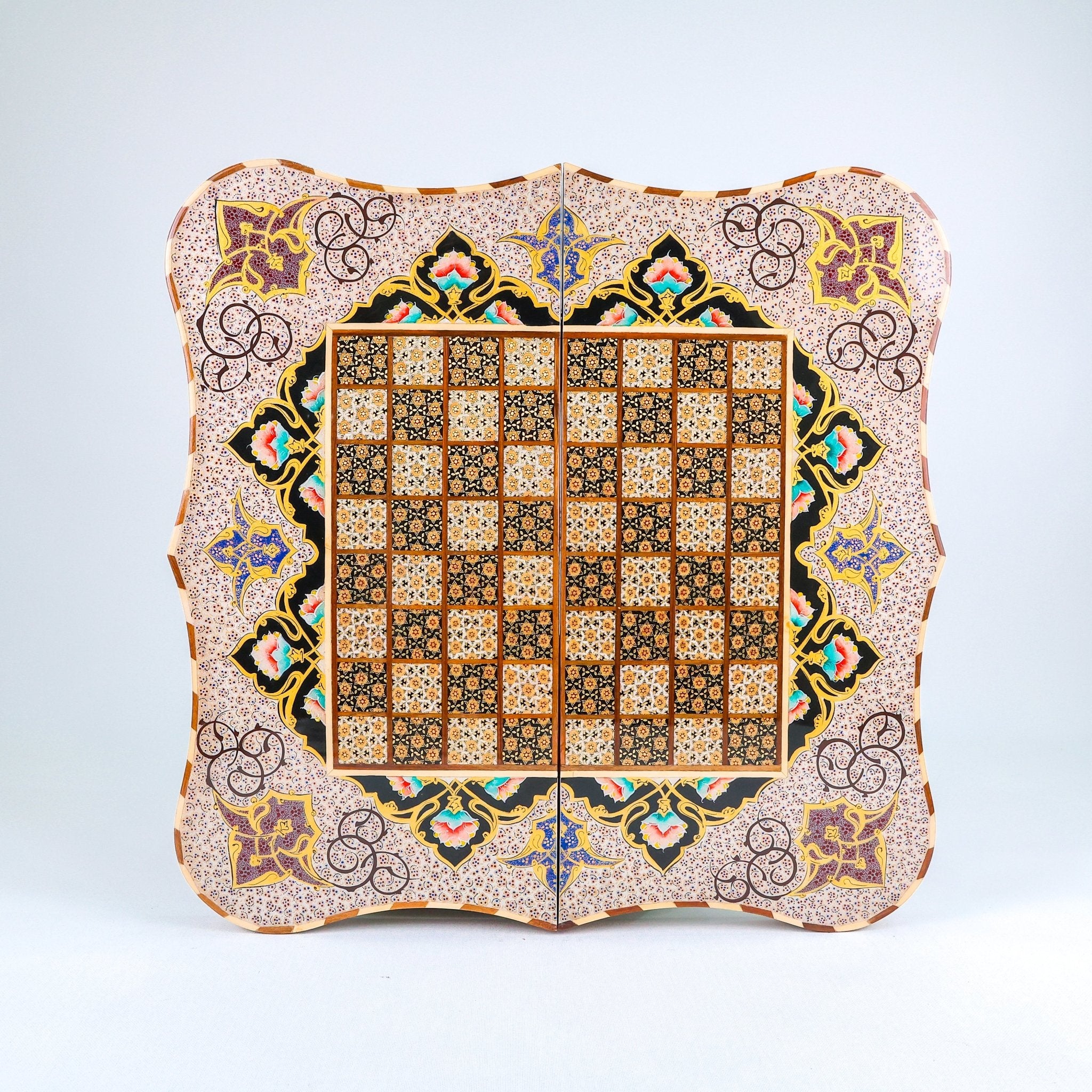 Backgammon & Chess Board – Columned Design – Hand - Painted Tazhib – Design 08 – Size 50 cm - Meraas Gallery