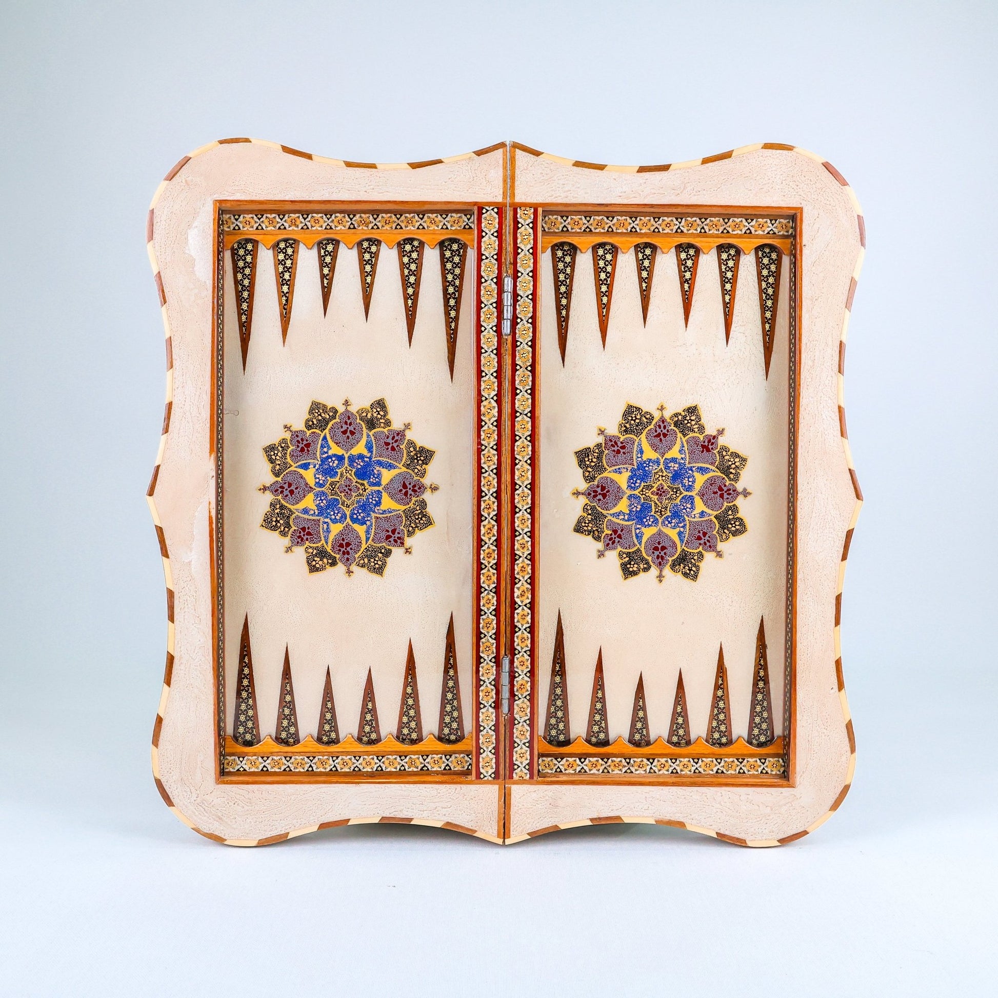Backgammon & Chess Board – Columned Design – Hand - Painted Tazhib – Design 08 – Size 50 cm - Meraas Gallery