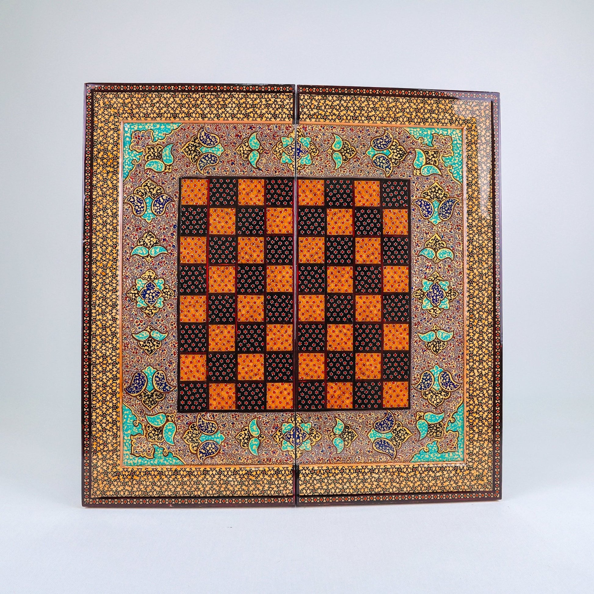 Backgammon & Chess Board – Columned Design – Hand - Painted Tazhib – Design 09 – Size 50 cm - Meraas Gallery