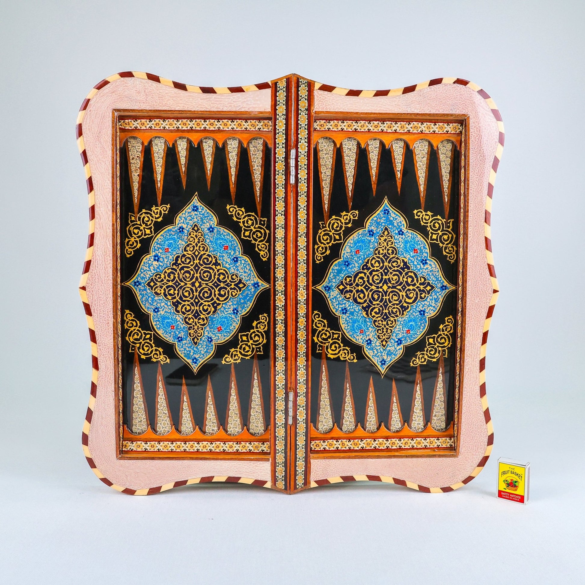 Backgammon & Chess Board – Columned Design – Hand - Painted Tazhib – Design 10 – Size 50 cm - Meraas Gallery