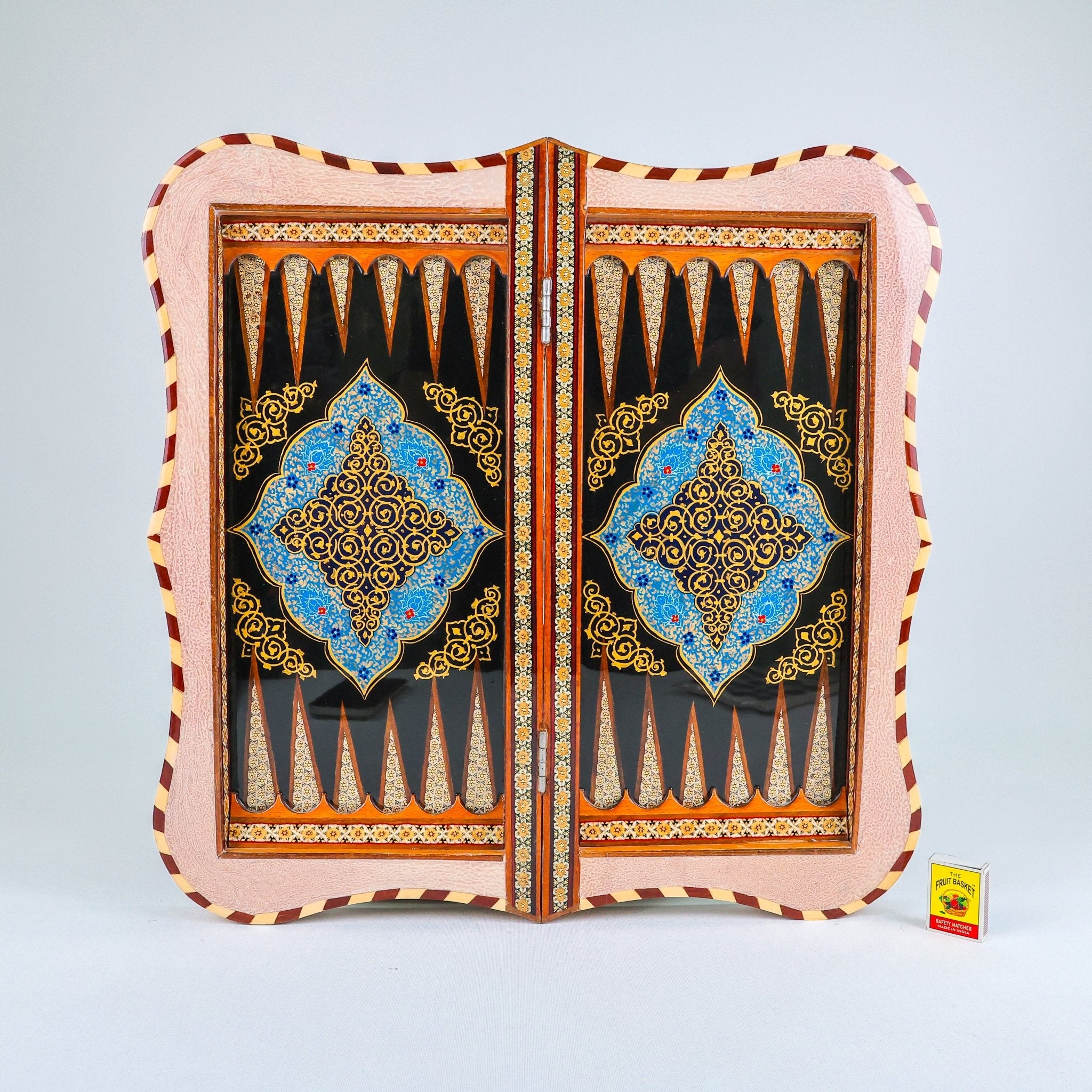 Backgammon & Chess Board – Columned Design – Hand - Painted Tazhib – Design 10 – Size 50 cm - Meraas Gallery