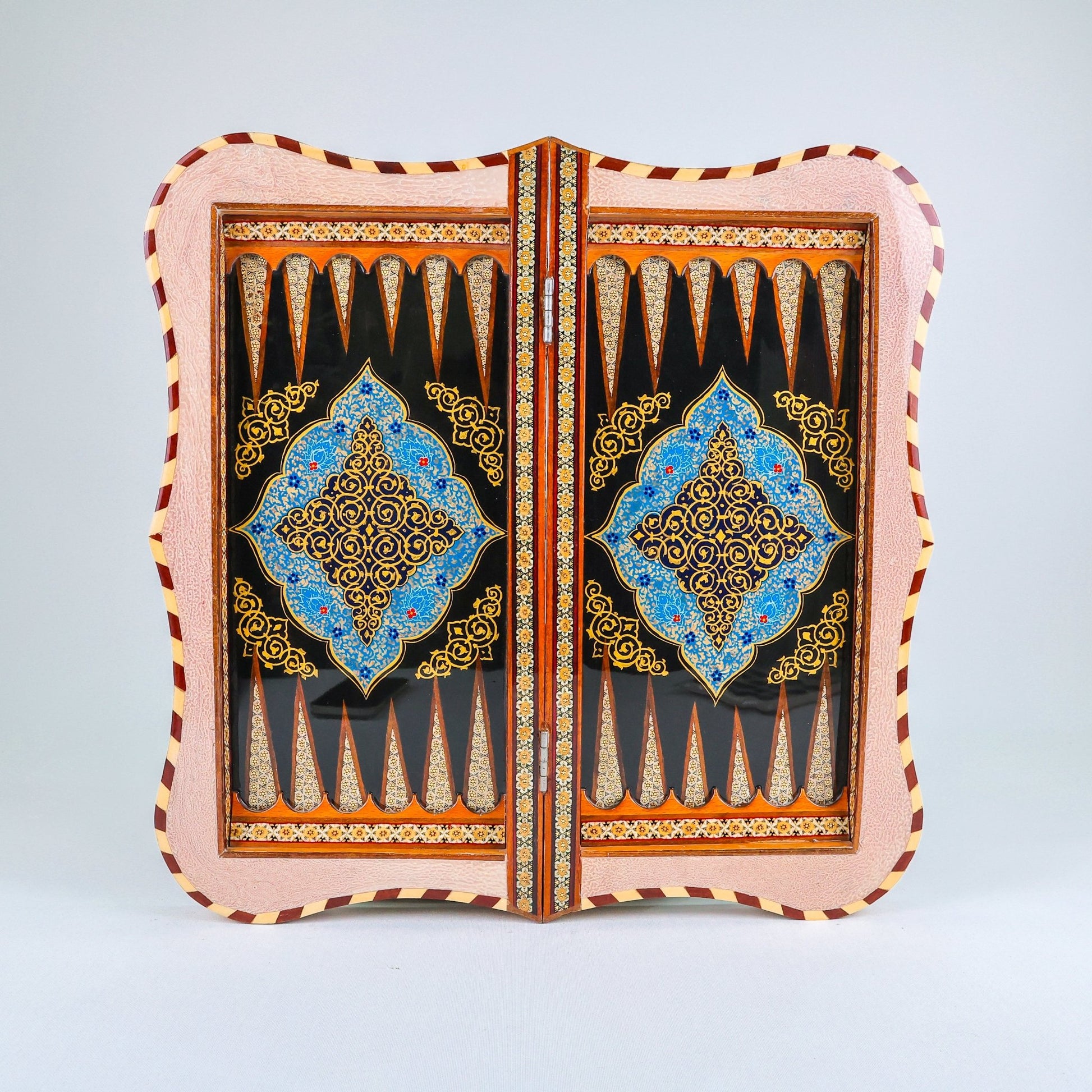 Backgammon & Chess Board – Columned Design – Hand - Painted Tazhib – Design 10 – Size 50 cm - Meraas Gallery