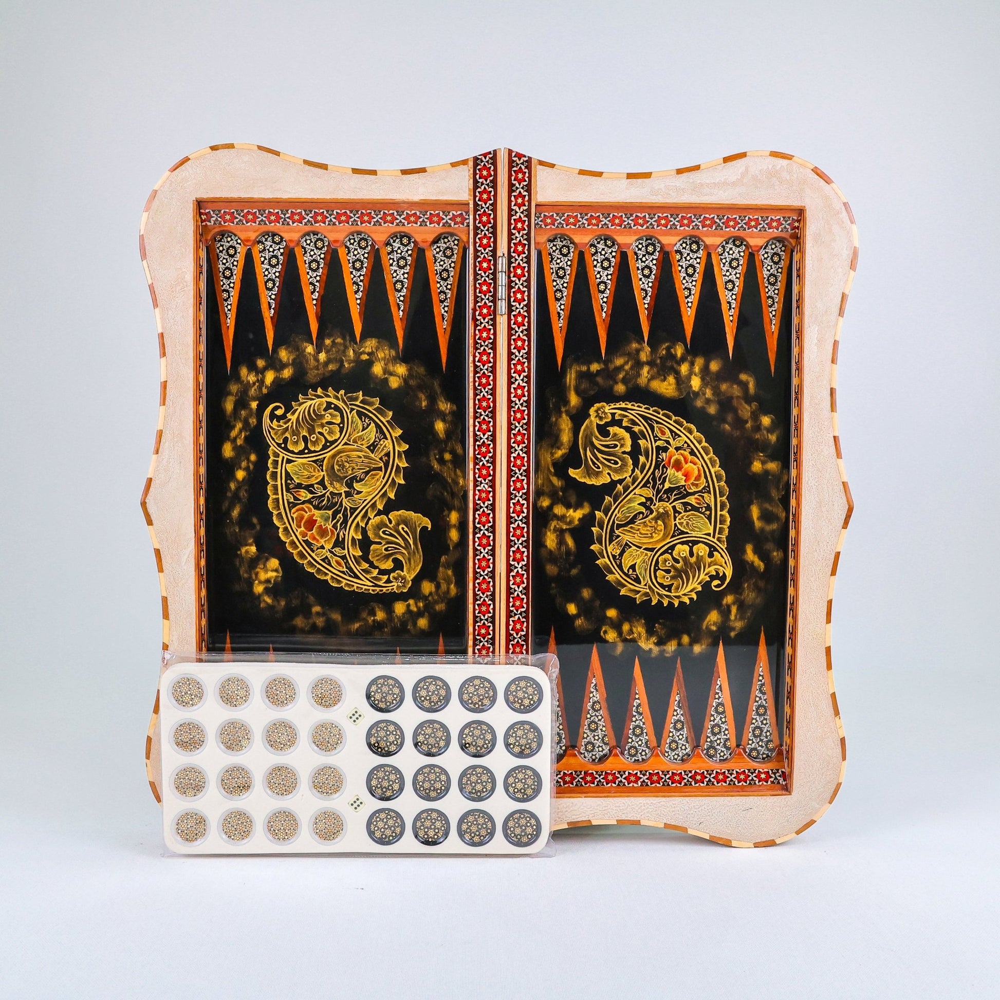 Backgammon & Chess Board – Columned Design – Hand - Painted Tazhib – Design 11 – Size 50 cm - Meraas Gallery