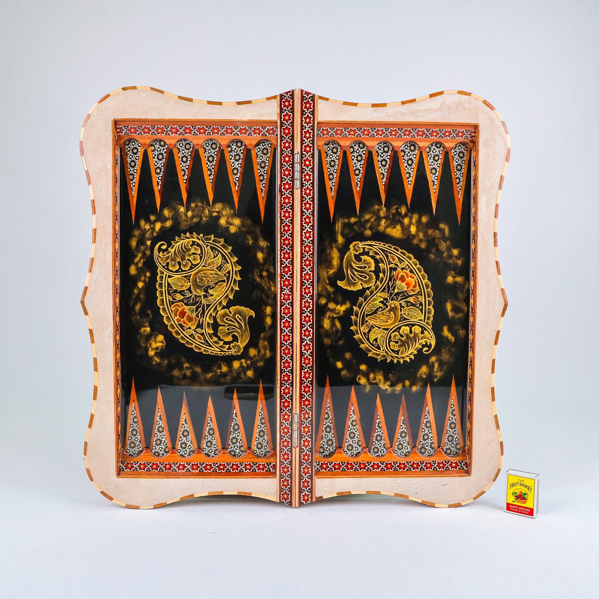 Backgammon & Chess Board – Columned Design – Hand - Painted Tazhib – Design 11 – Size 50 cm - Meraas Gallery