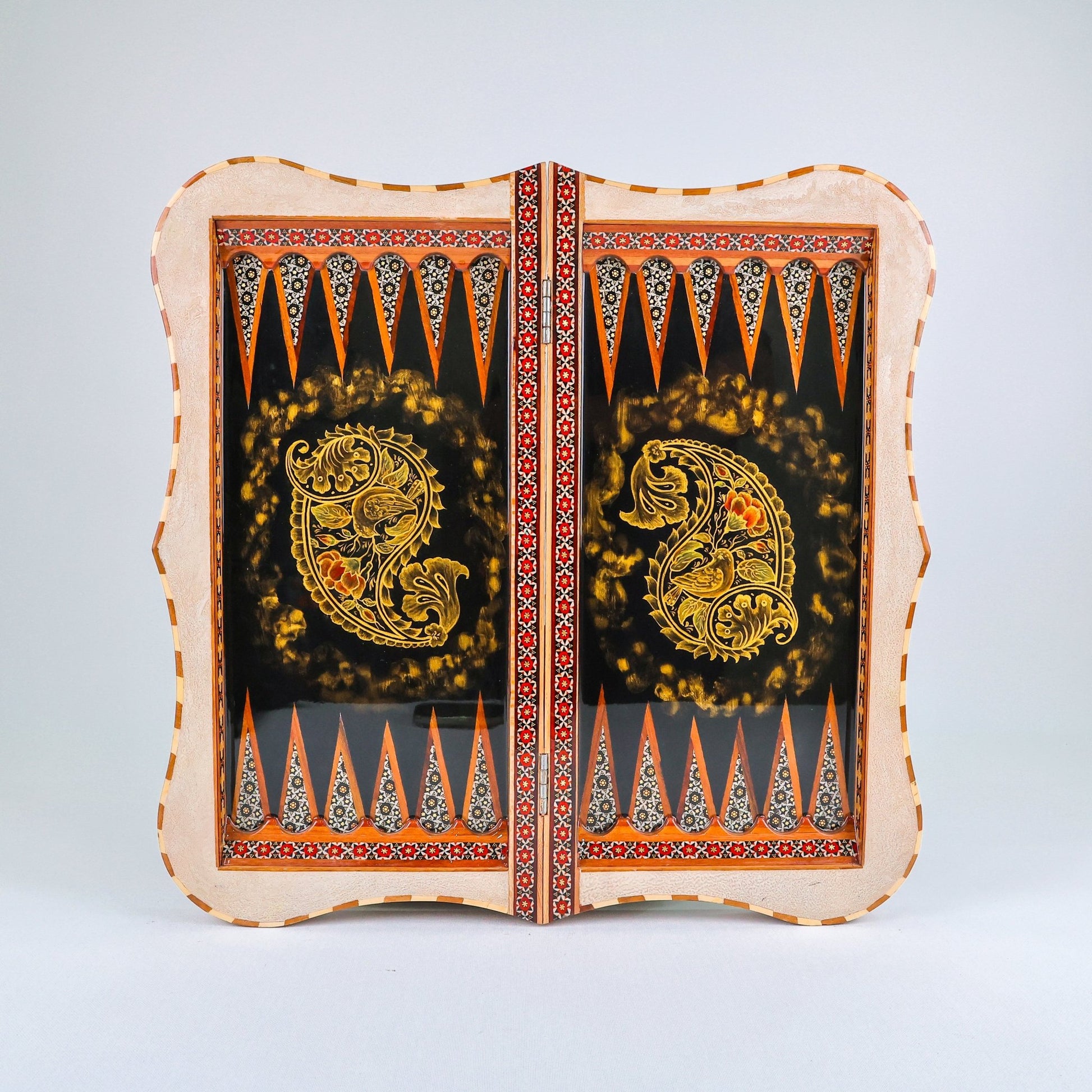 Backgammon & Chess Board – Columned Design – Hand - Painted Tazhib – Design 11 – Size 50 cm - Meraas Gallery