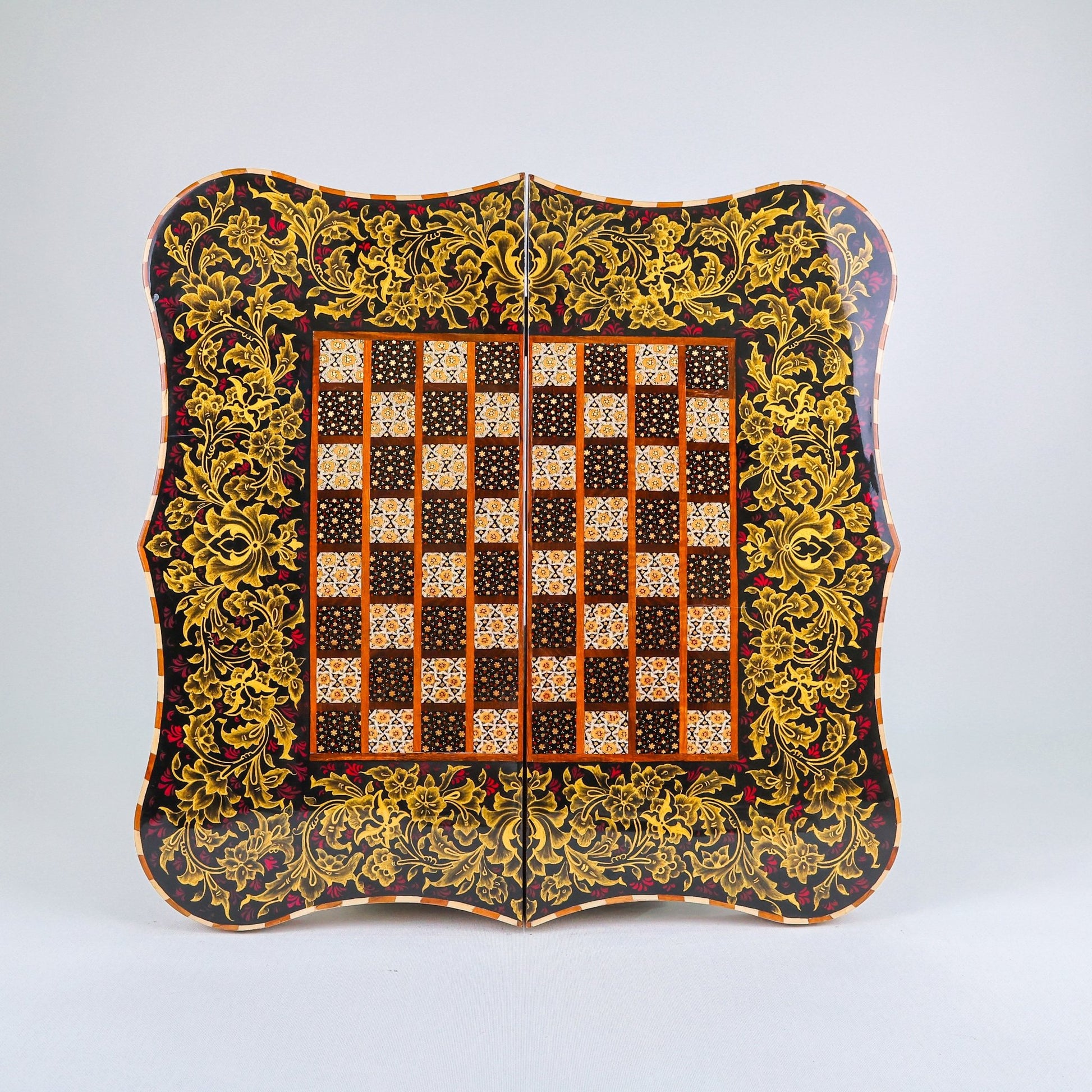 Backgammon & Chess Board – Columned Design – Hand - Painted Tazhib – Design 11 – Size 50 cm - Meraas Gallery