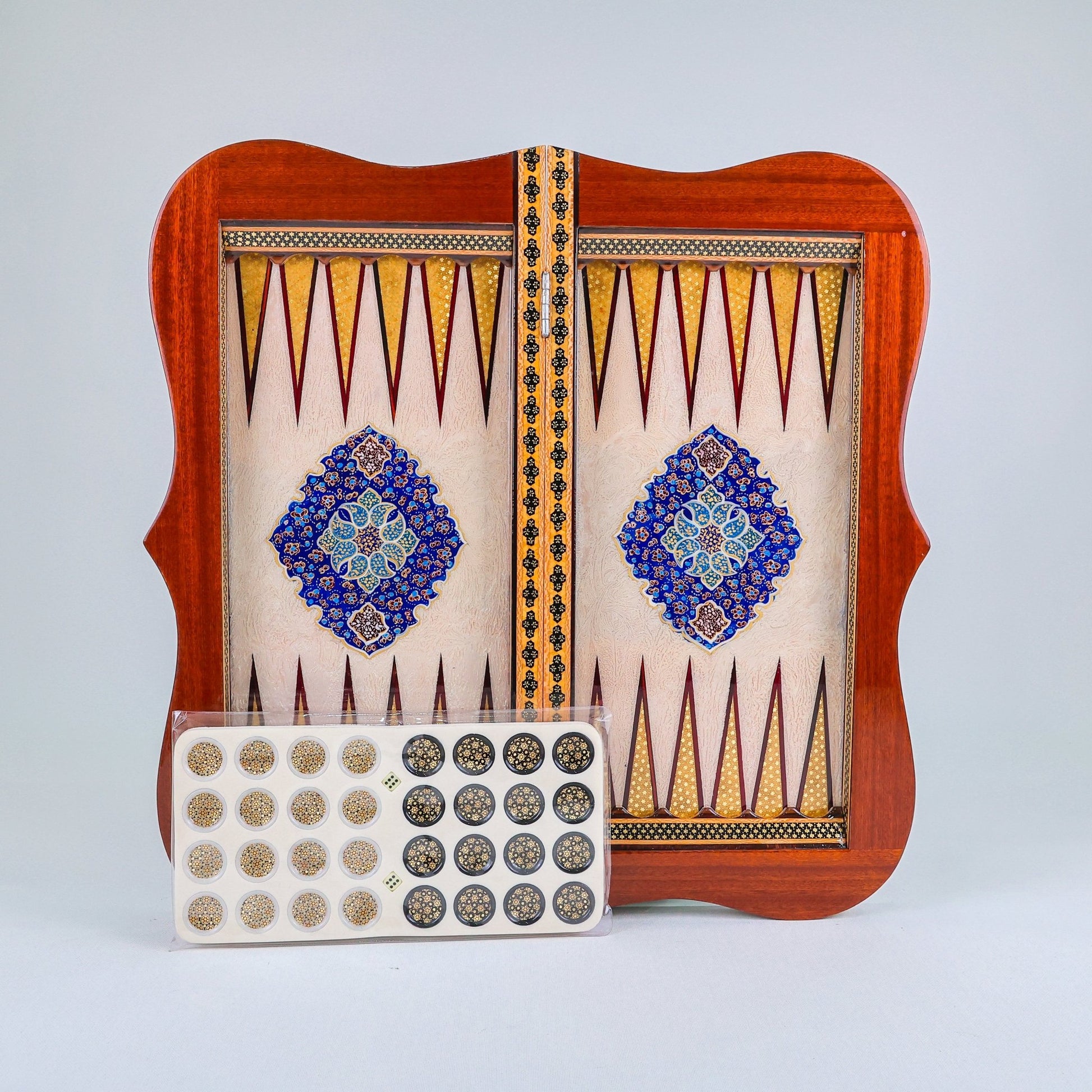 Backgammon & Chess Board – Columned Design – Hand - Painted Tazhib – Design 12 – Size 50 cm - Meraas Gallery