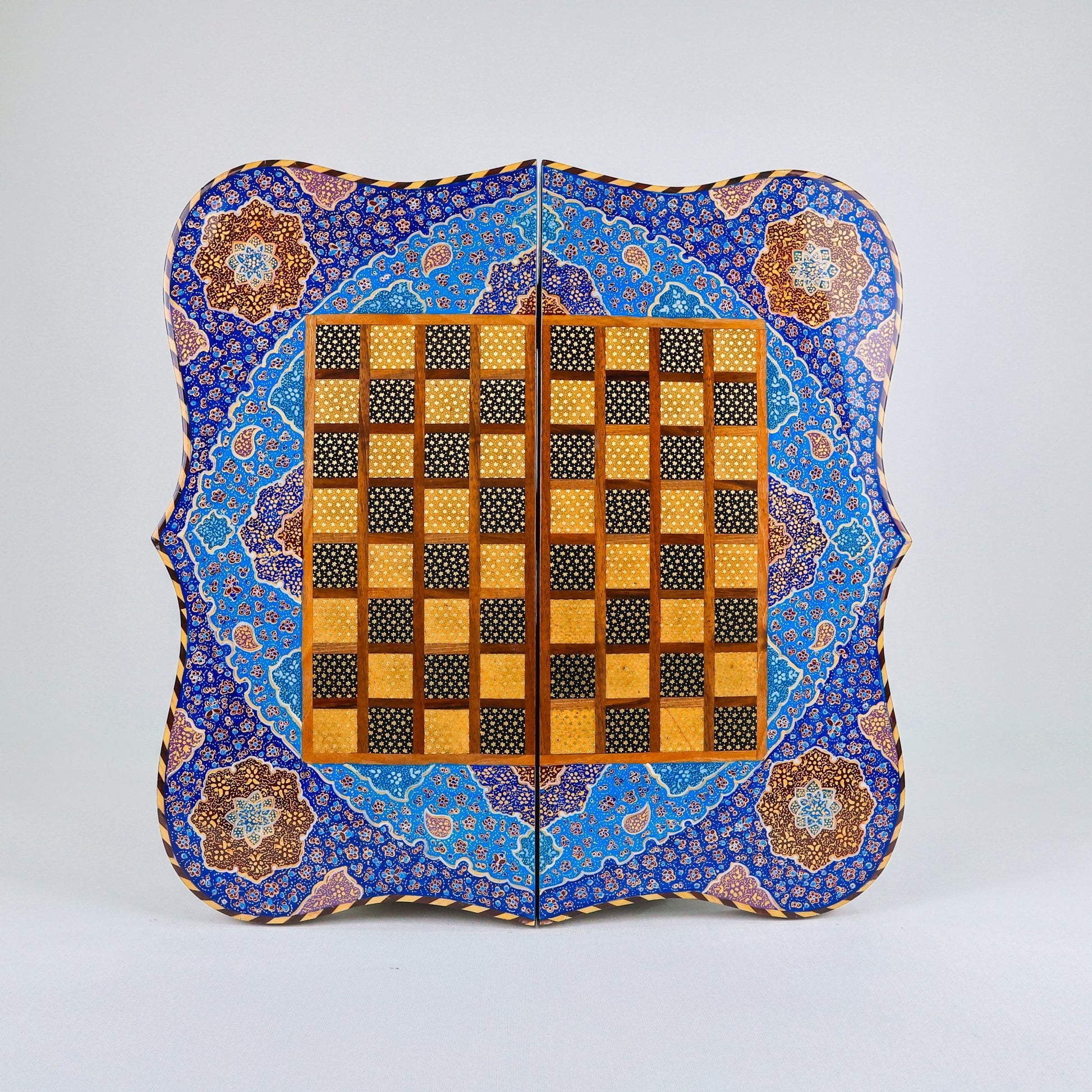 Backgammon & Chess Board – Columned Design – Hand - Painted Tazhib – Design 12 – Size 50 cm - Meraas Gallery