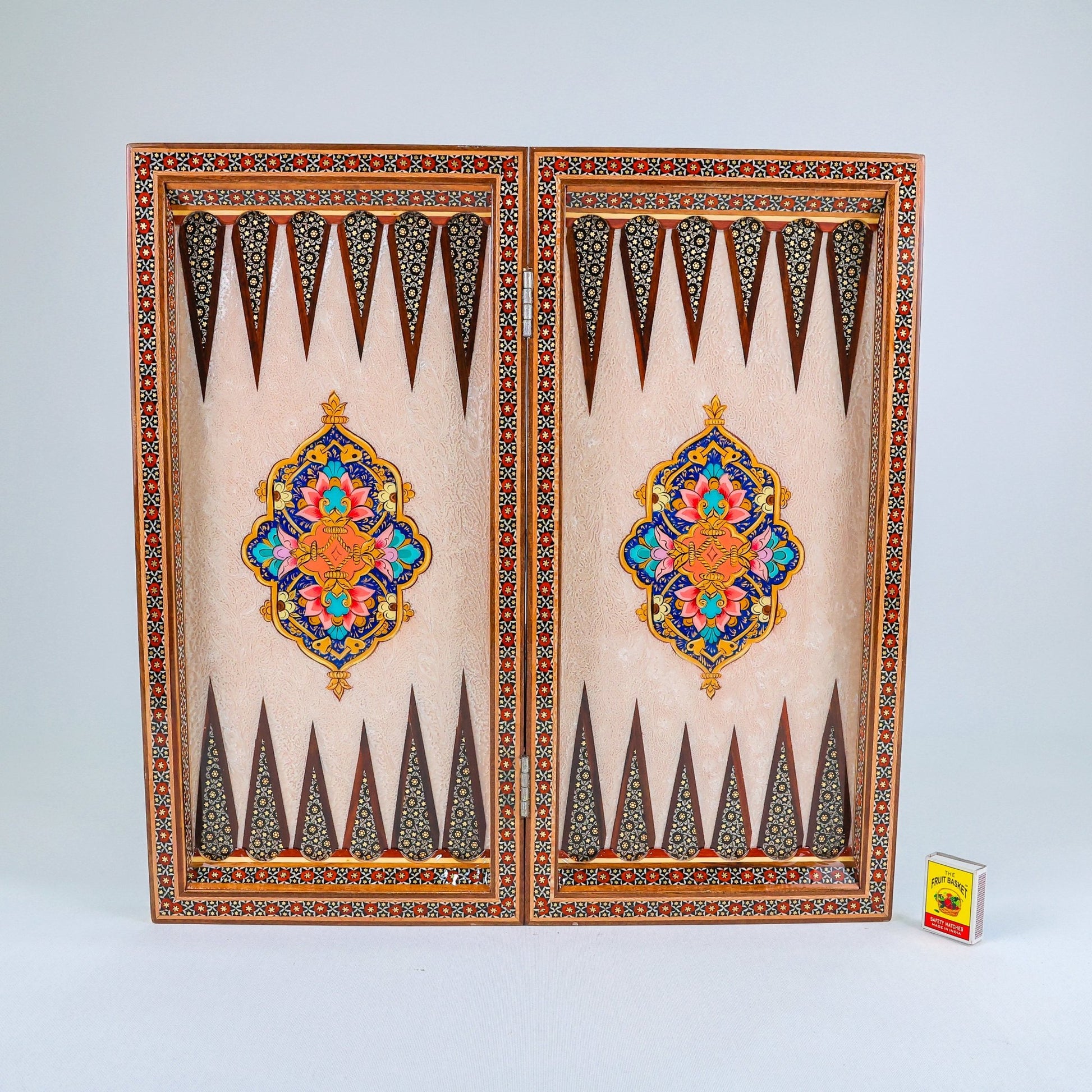 Backgammon & Chess Board – Columned Design – Hand - Painted Tazhib – Design 13 – Size 50 cm - Meraas Gallery